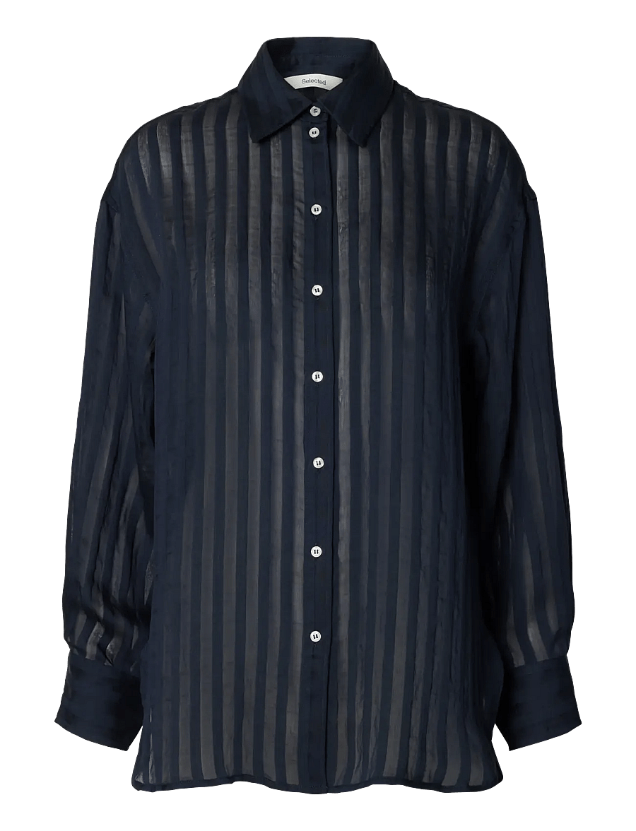Selected - SLFTORAN OVERSIZED LS STRIPED SHIRT B - dark sapphire - 1