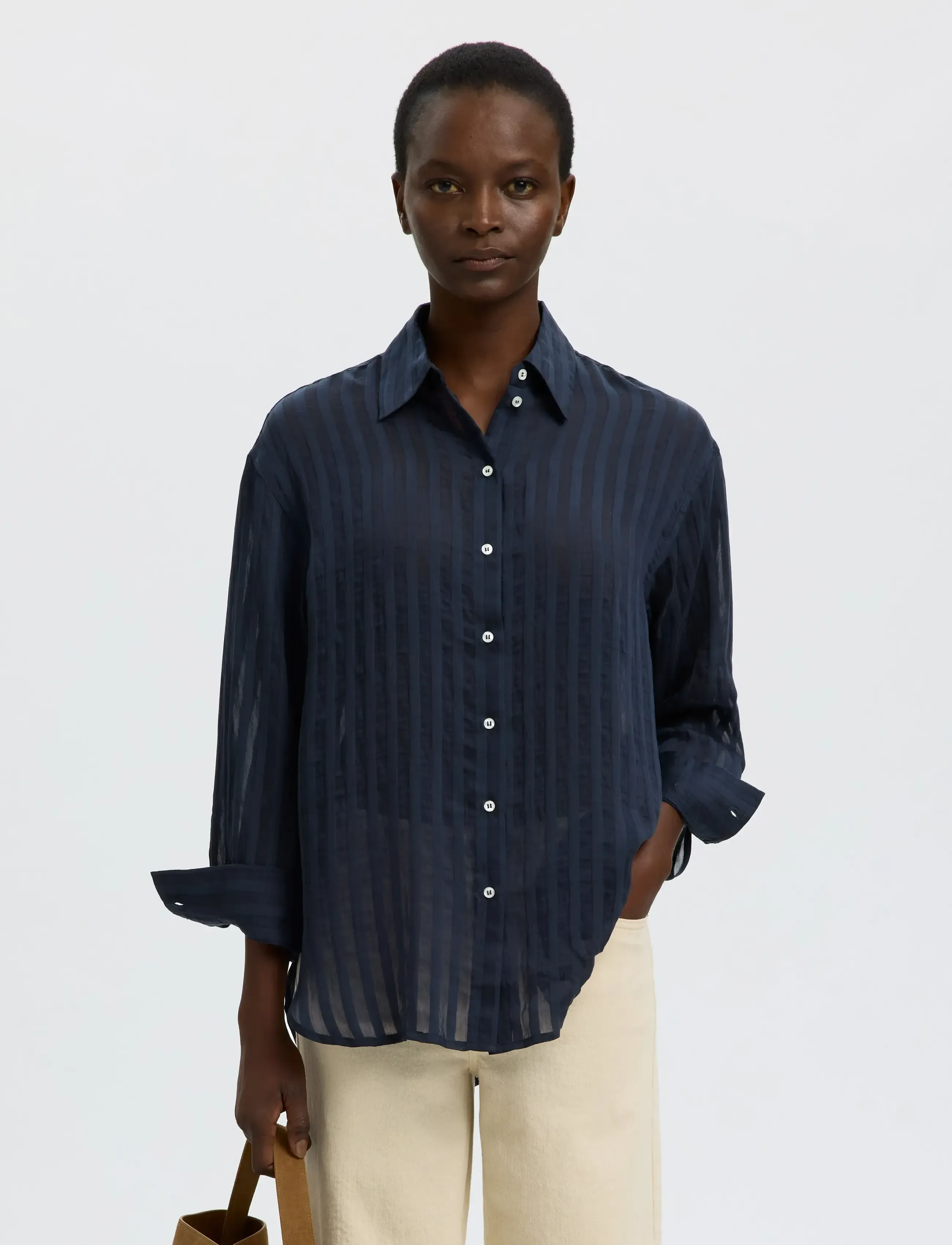 Selected Slftoran Oversized Ls Striped Shirt B, 38, Shirts, Marineblau - Long-sleeved, Frauen