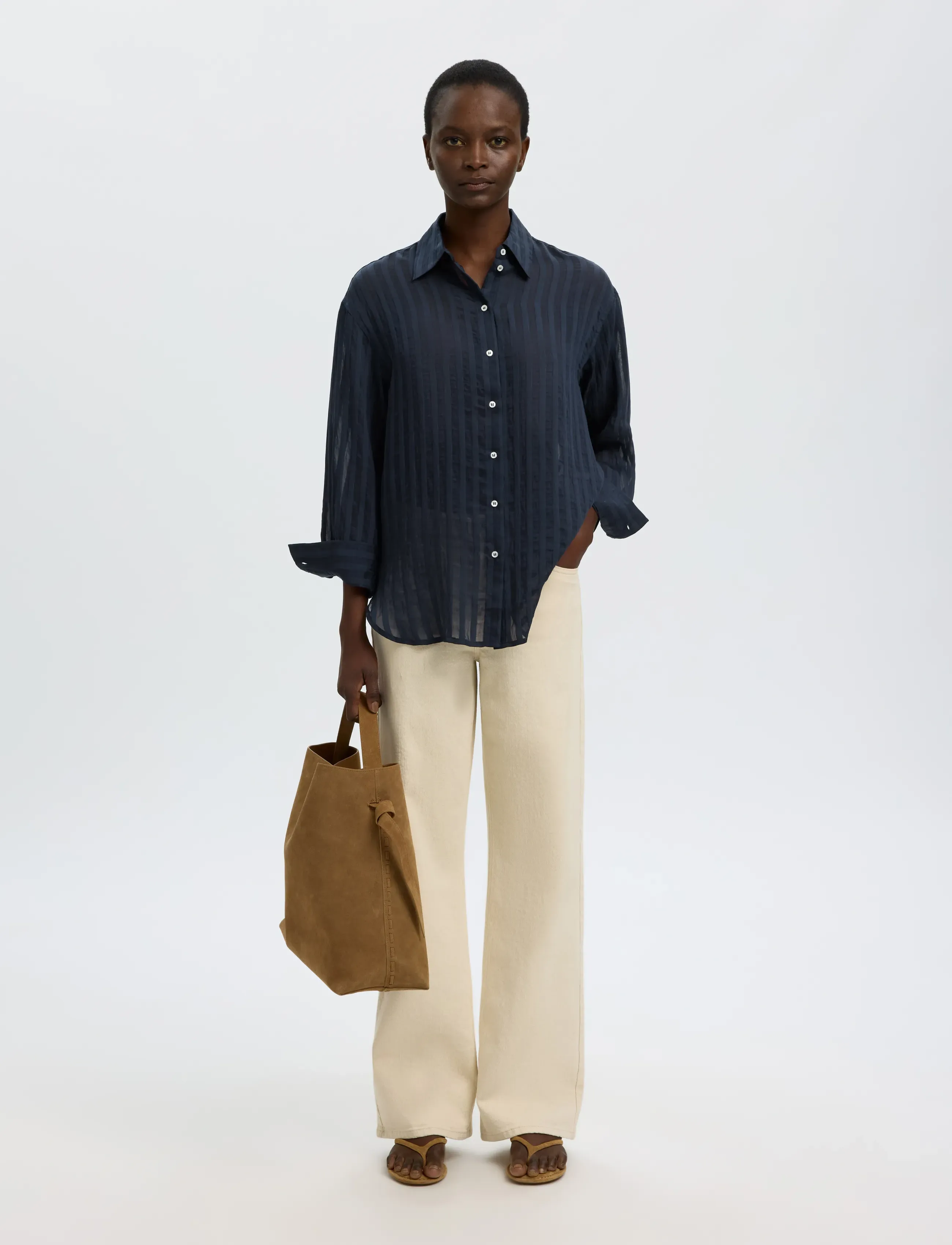 Selected - SLFTORAN OVERSIZED LS STRIPED SHIRT B - dark sapphire - 3