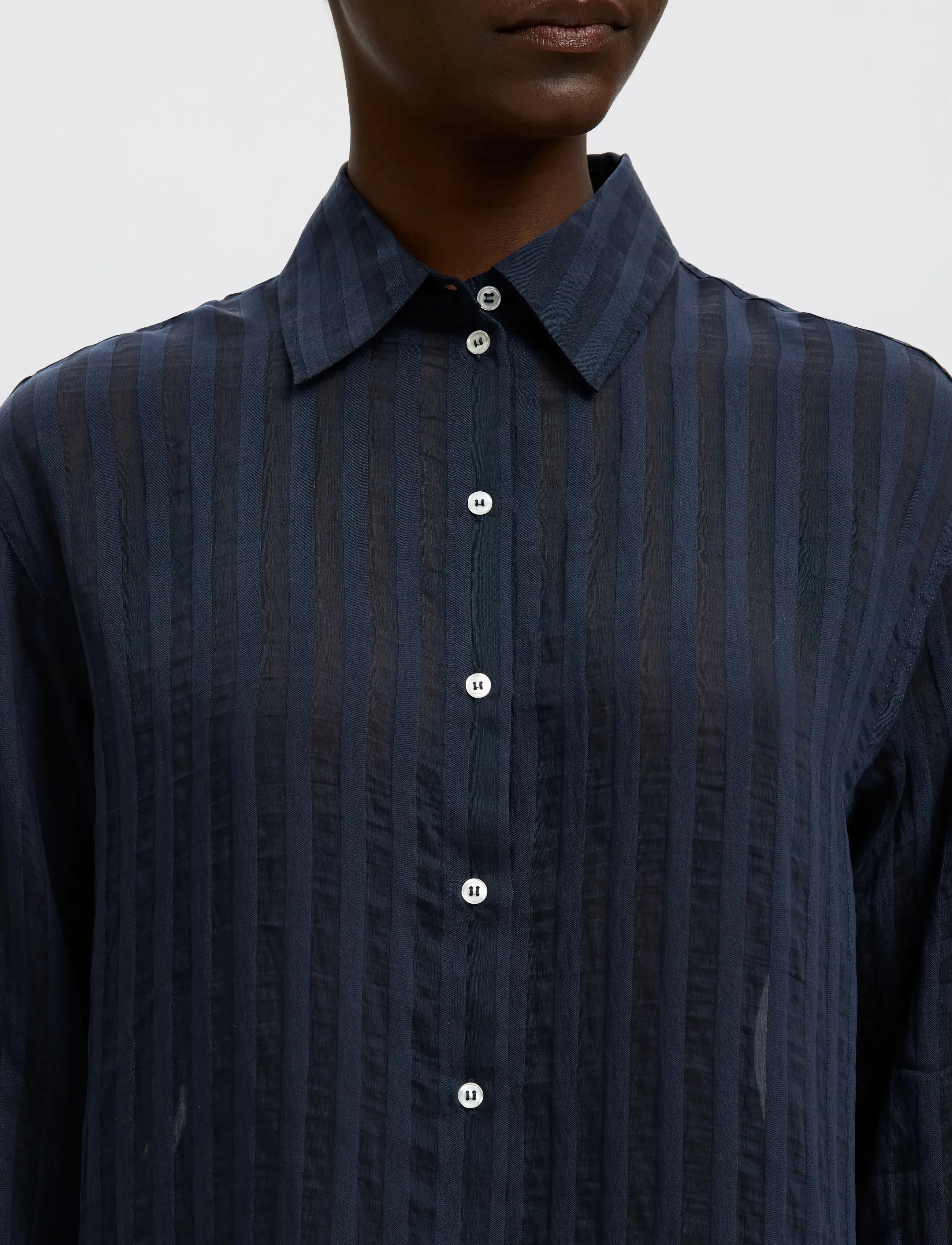 Selected - SLFTORAN OVERSIZED LS STRIPED SHIRT B - dark sapphire - 4