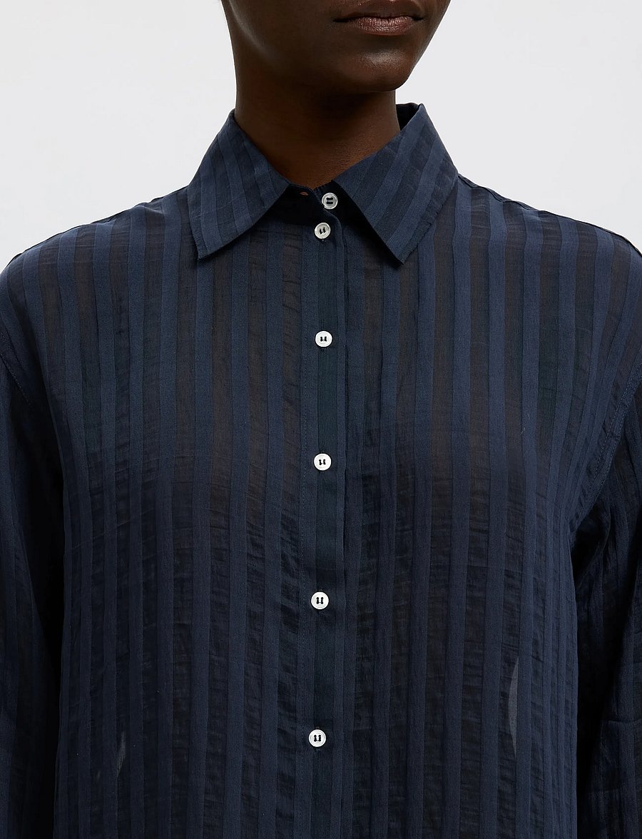 Selected - SLFTORAN OVERSIZED LS STRIPED SHIRT B - dark sapphire - 4