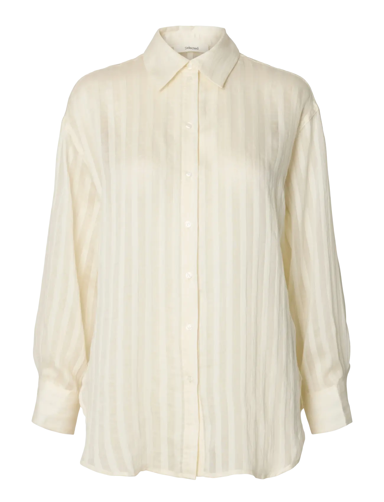 Selected SLFTORAN OVERSIZED LS STRIPED SHIRT B - Riided - EGRET / cream