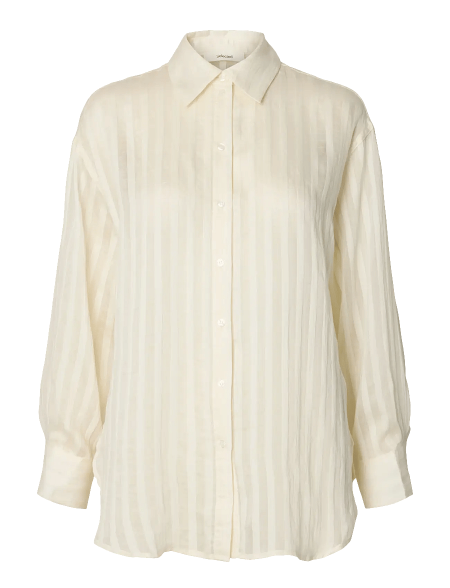 Selected - SLFTORAN OVERSIZED LS STRIPED SHIRT B - långärmade skjortor - egret - 1