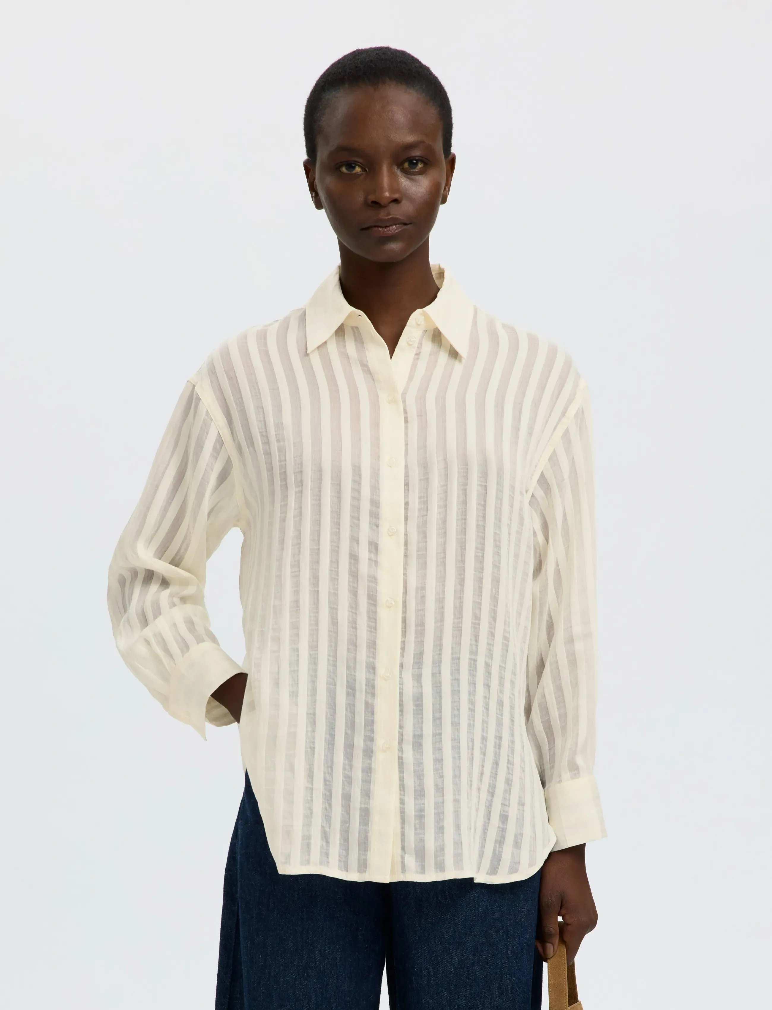 Selected Slftoran Oversized Ls Striped Shirt B, 36, Shirts, Creme - Long-sleeved, Frauen