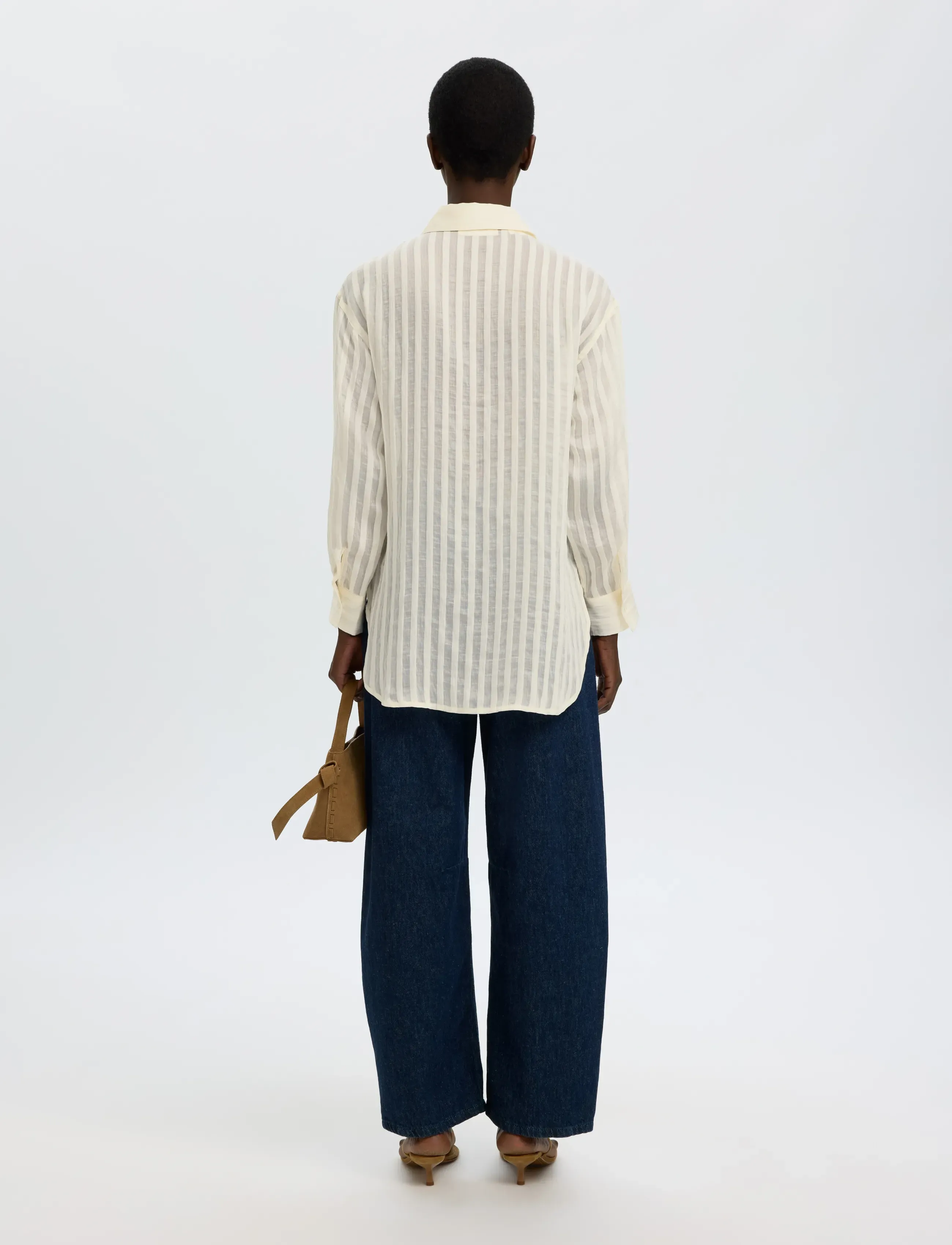 Selected - SLFTORAN OVERSIZED LS STRIPED SHIRT B - egret - 2