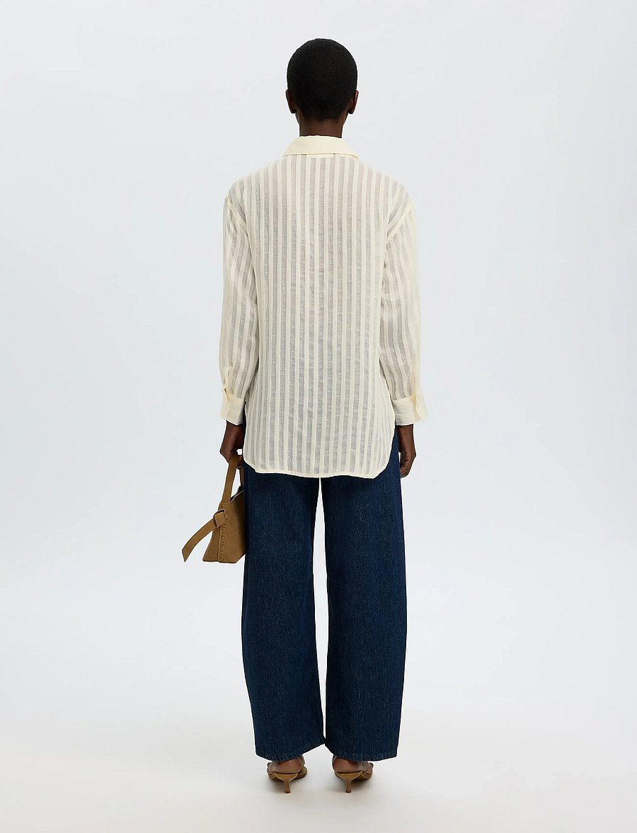 Selected - SLFTORAN OVERSIZED LS STRIPED SHIRT B - långärmade skjortor - egret - 2