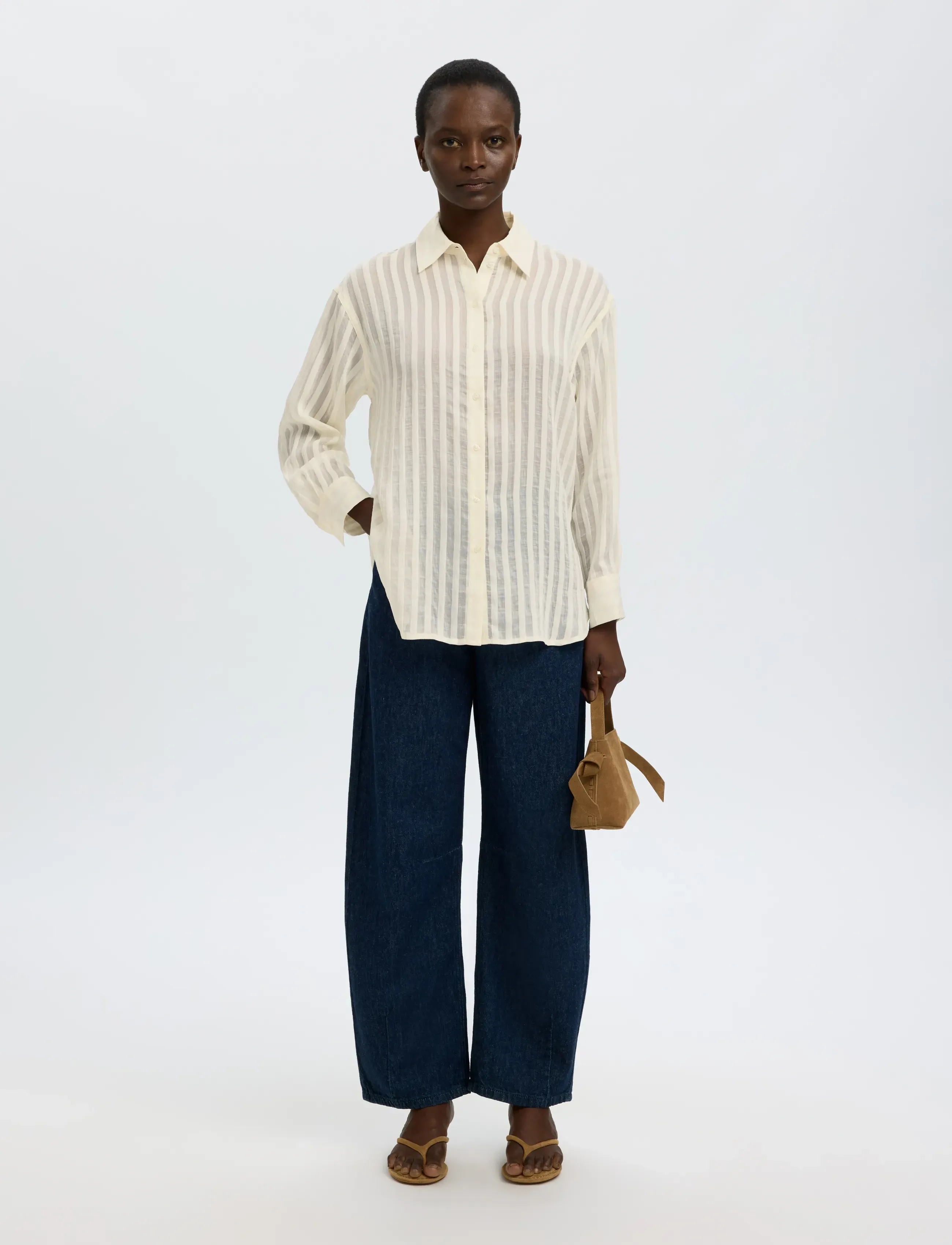 Selected - SLFTORAN OVERSIZED LS STRIPED SHIRT B - egret - 3