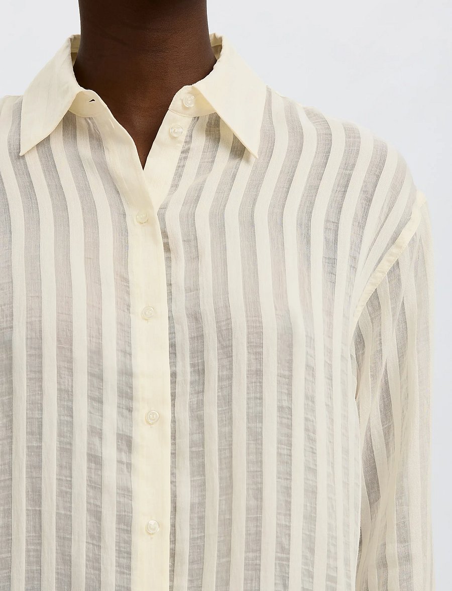 Selected - SLFTORAN OVERSIZED LS STRIPED SHIRT B - långärmade skjortor - egret - 4