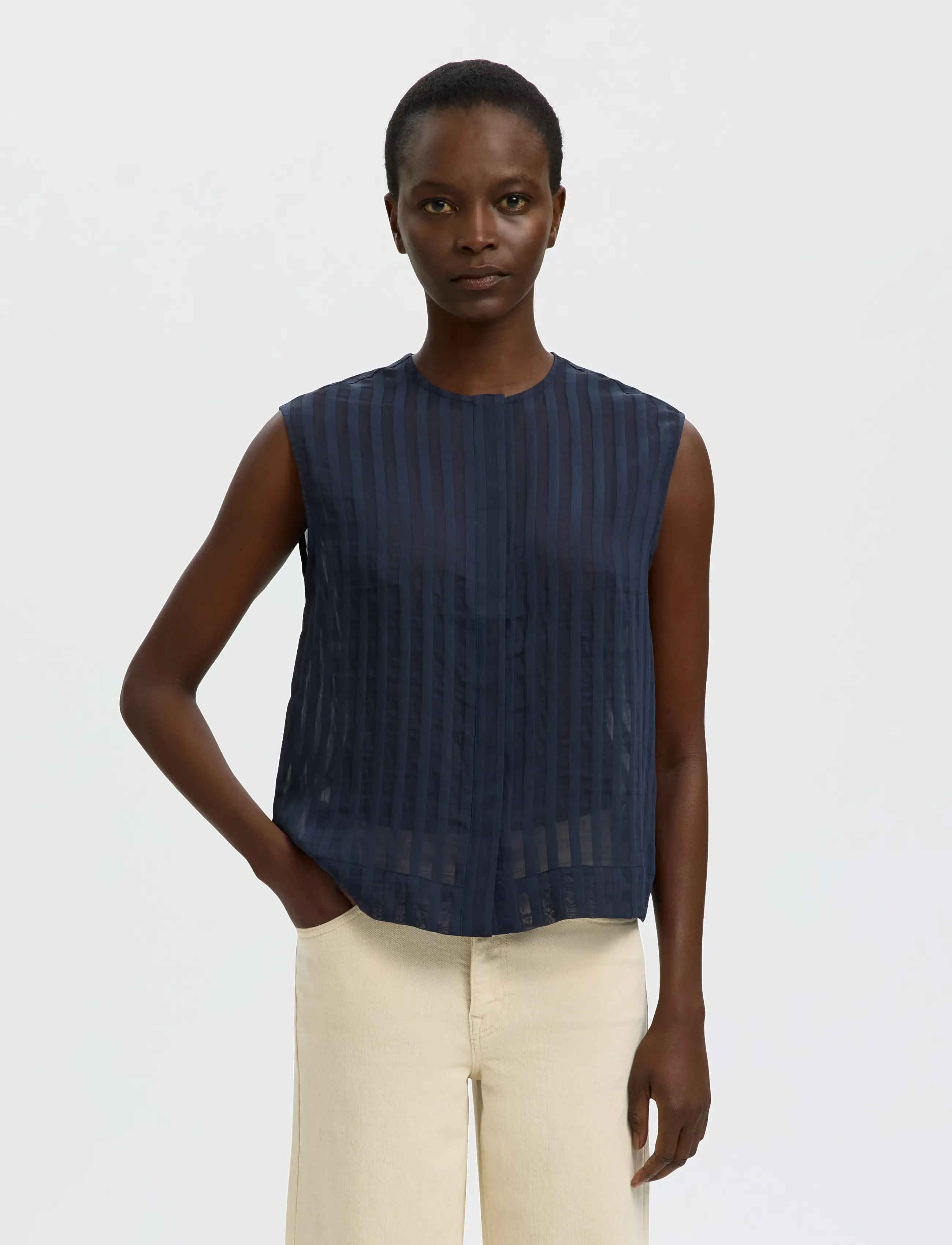 Selected Slftoran Regular Sl Striped Shirt B, 42, Blouses, Marineblau - Sleeveless, Frauen