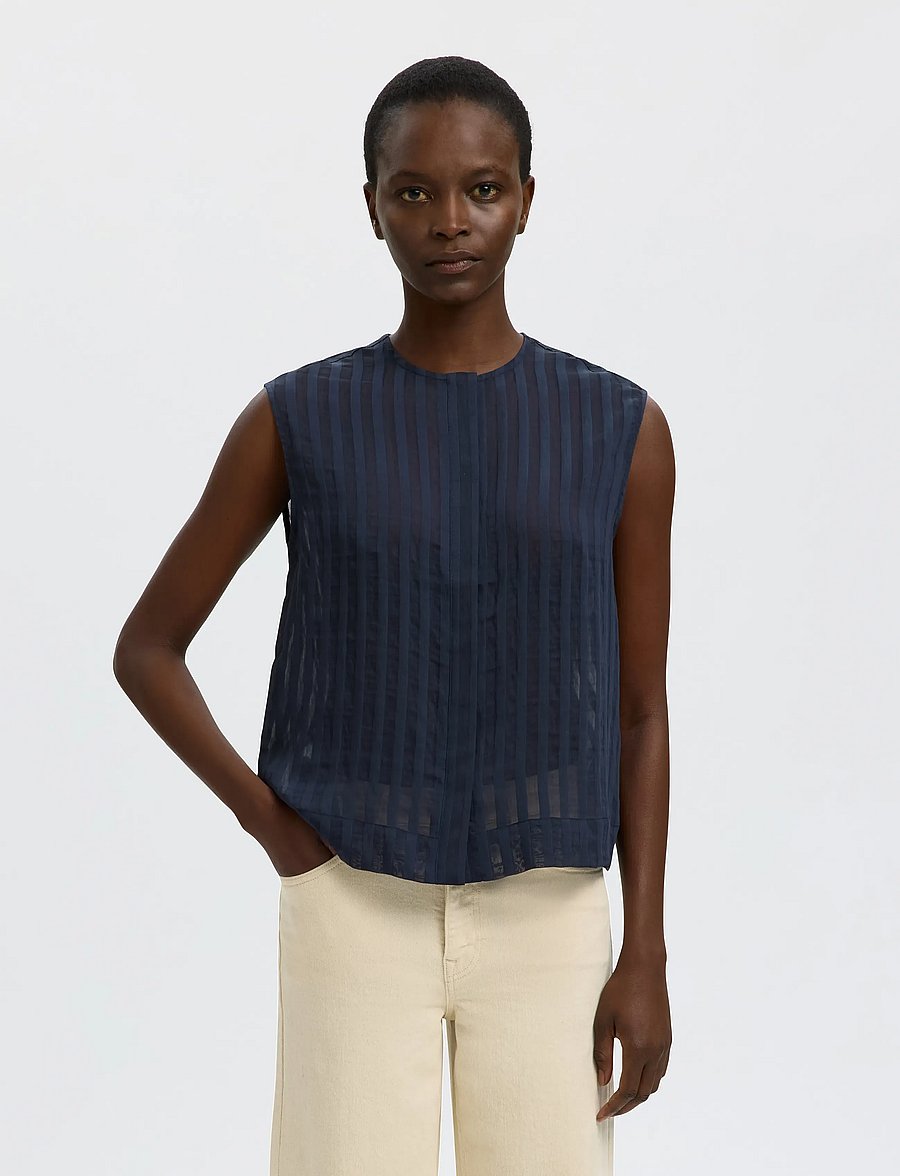 Selected - SLFTORAN REGULAR SL STRIPED SHIRT B - varrukateta pluusid - dark sapphire - 0