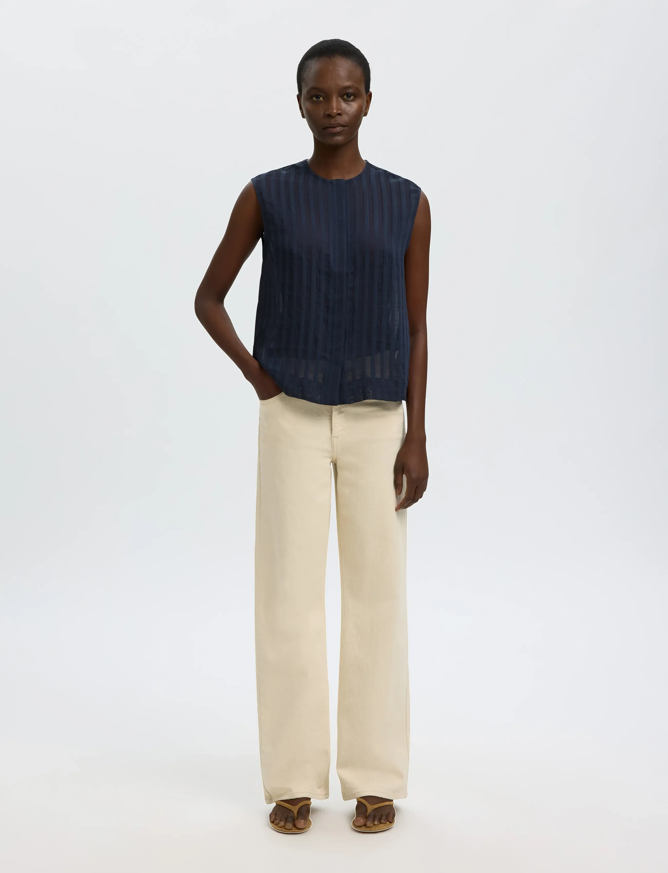 Selected - SLFTORAN REGULAR SL STRIPED SHIRT B - Ärmellose blusen - dark sapphire - 3