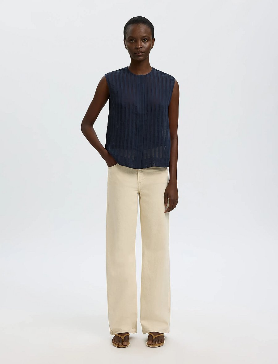 Selected - SLFTORAN REGULAR SL STRIPED SHIRT B - Ärmellose blusen - dark sapphire - 3