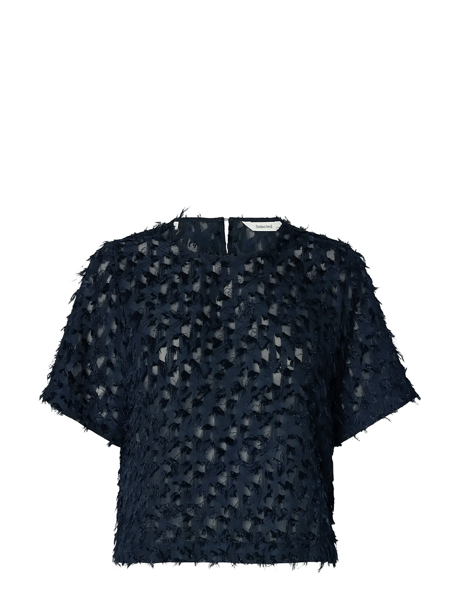 Selected - SLFMARION SS O-NECK TOP EX - kurzärmelige blusen - dark sapphire - 1