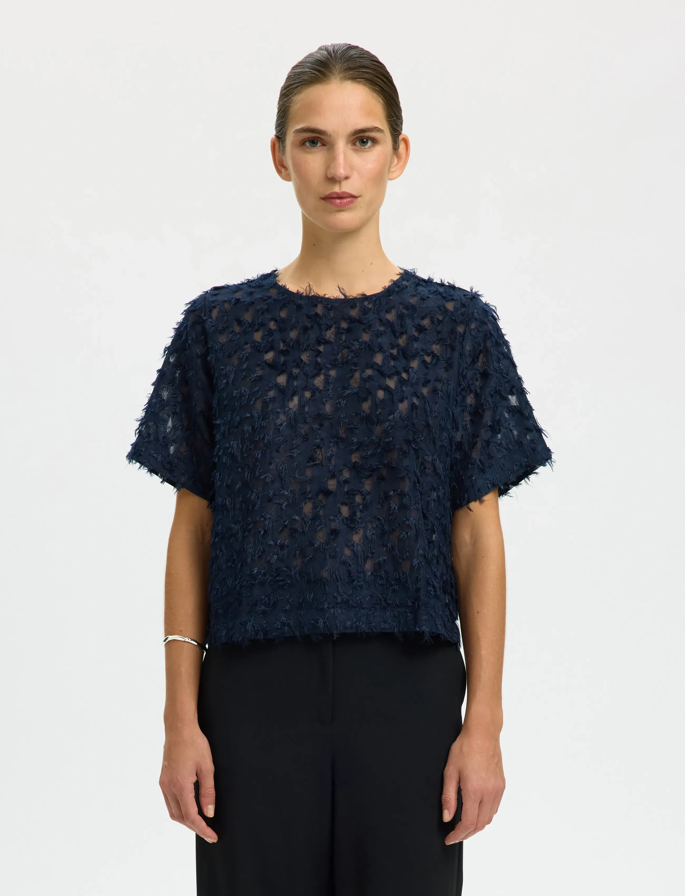 Selected SLFMARION SS O-NECK TOP EX - Pluusid ja särgid - DARK SAPPHIRE / navy