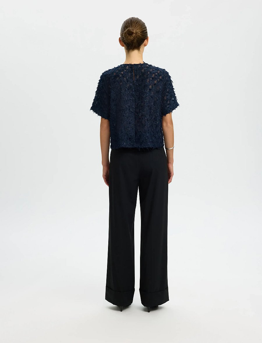 Selected - SLFMARION SS O-NECK TOP EX - kurzärmelige blusen - dark sapphire - 2