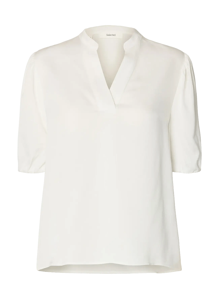 Selected - SLFLAURINA 2/4 SLEEVE TOP EX - kortärmade blusar - snow white - 0