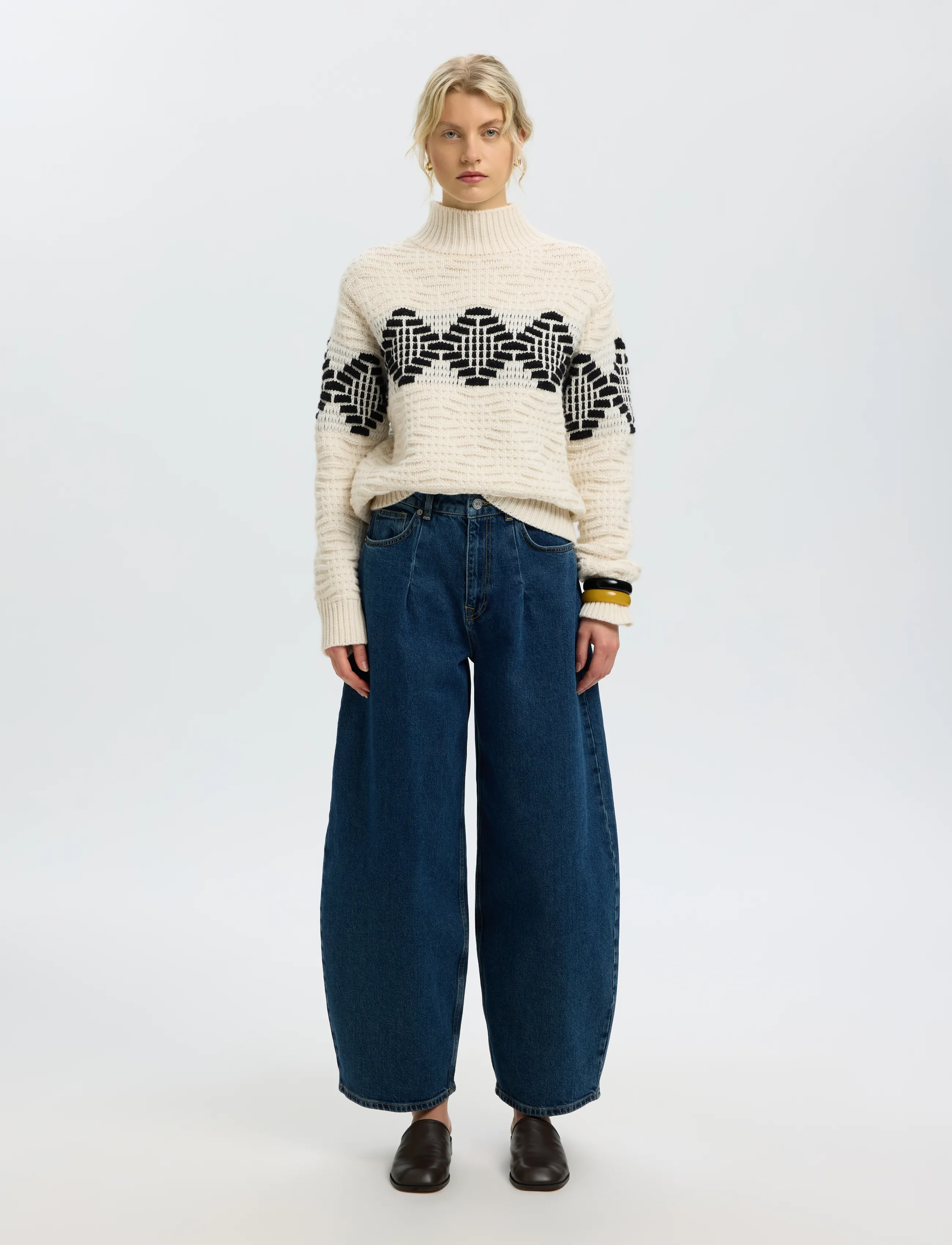 Selected - SLWLILI LS KNIT HIGH NECK - stickade tröjor - egret - 3