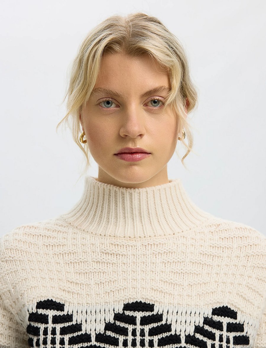 Selected - SLWLILI LS KNIT HIGH NECK - stickade tröjor - egret - 4