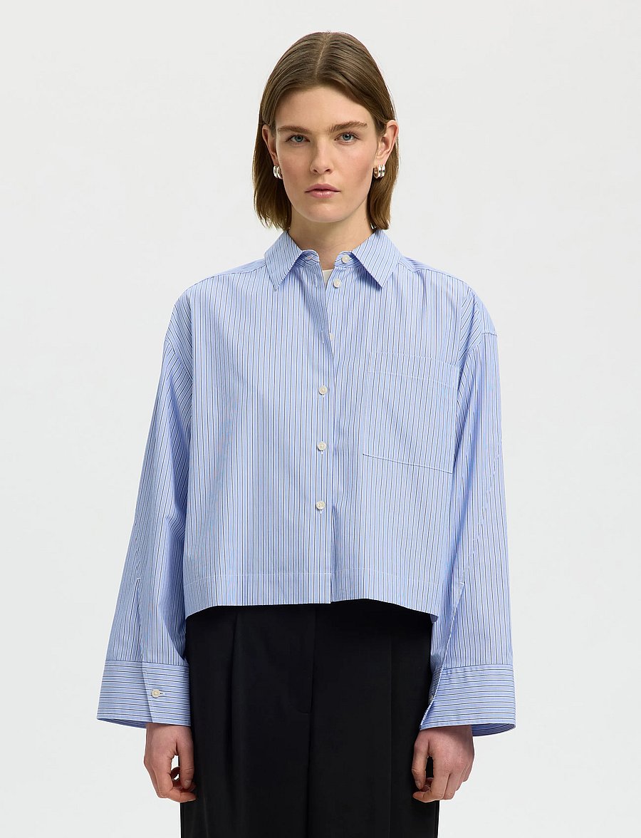 Selected - SLWDANNIE LS CROPPED BOXY SHIRT NOOS - langærmede skjorter - dark sapphire - 0