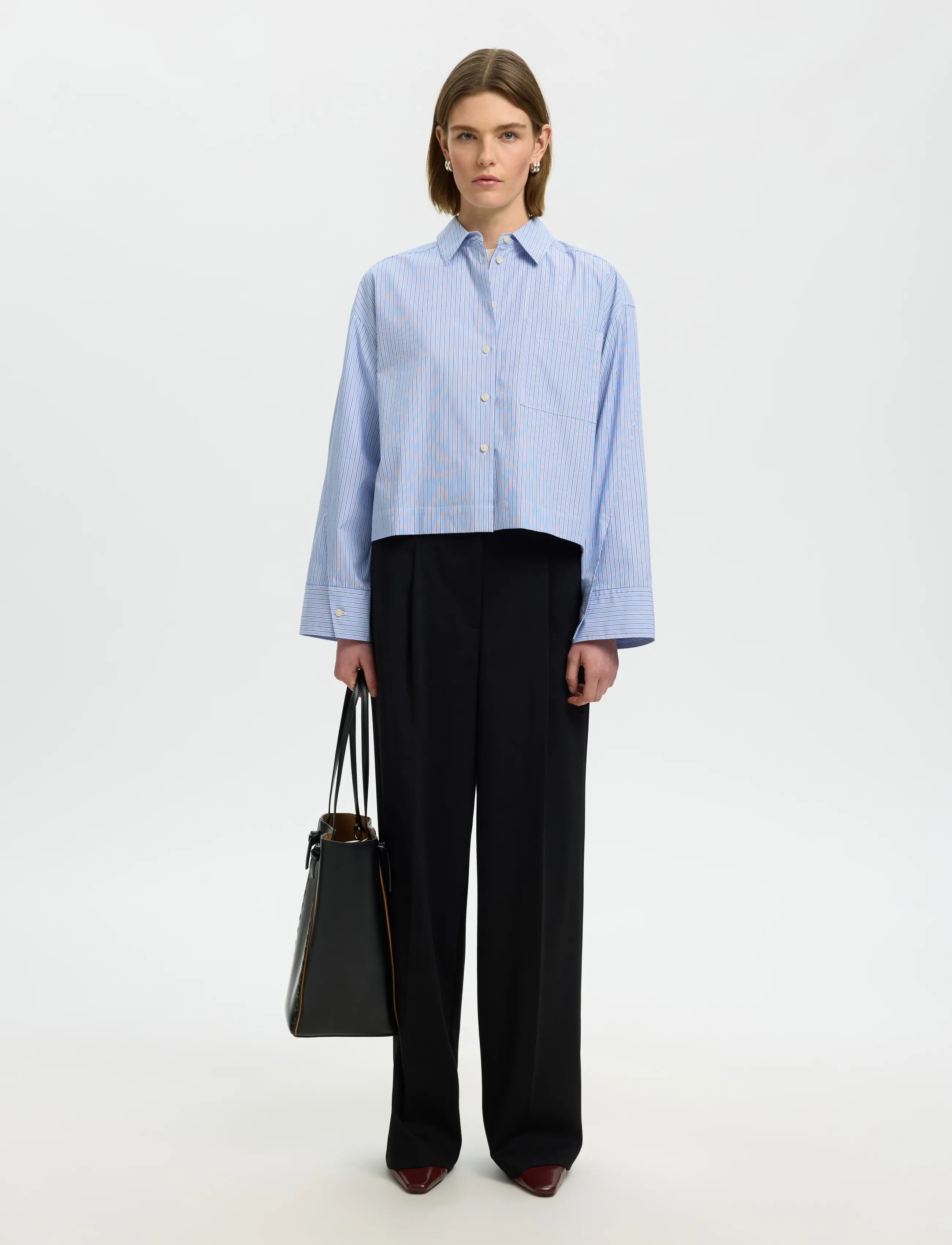 Selected - SLWDANNIE LS CROPPED BOXY SHIRT NOOS - langærmede skjorter - dark sapphire - 5