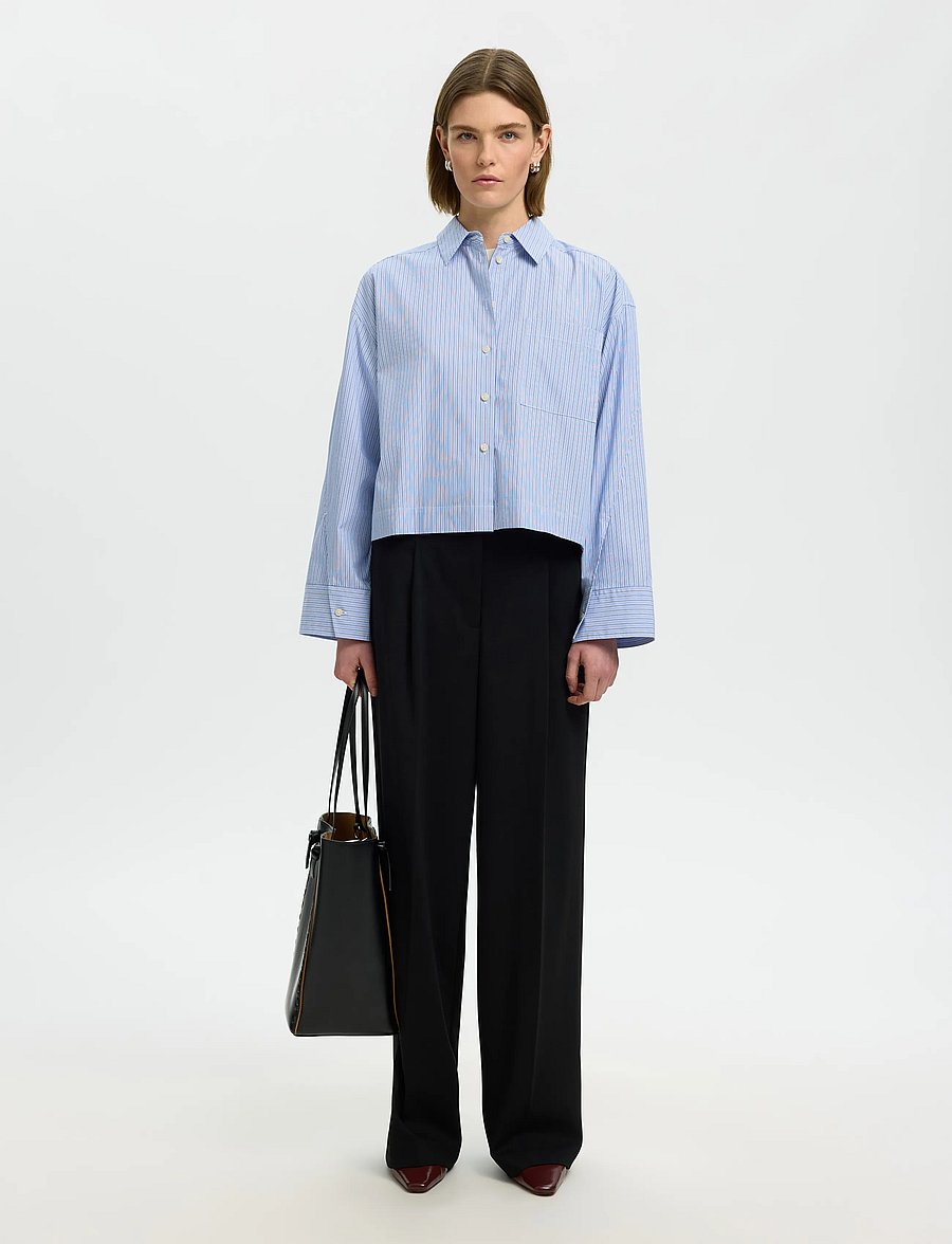 Selected - SLWDANNIE LS CROPPED BOXY SHIRT NOOS - langærmede skjorter - dark sapphire - 5