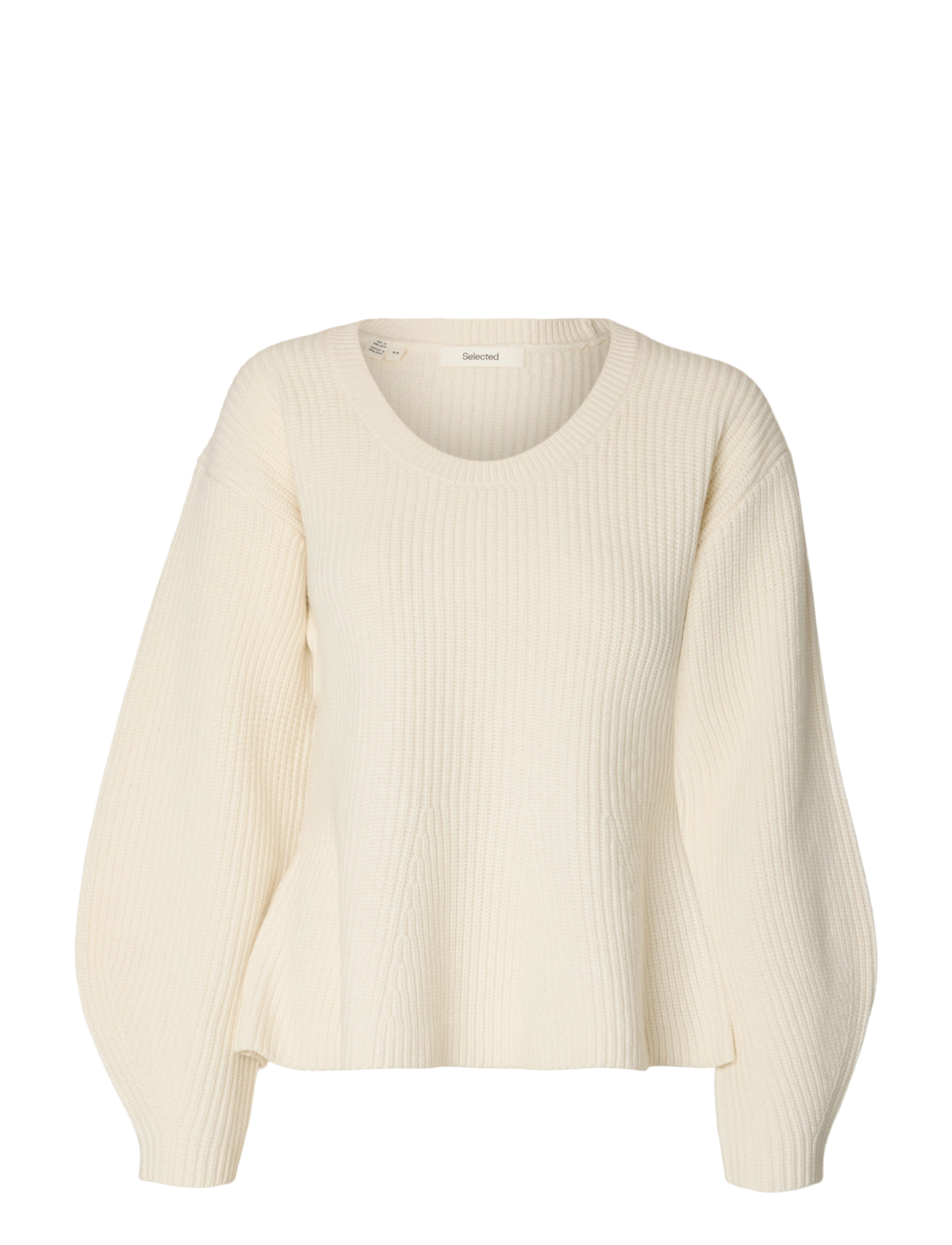 Selected SLWELLIE LS SHAPED KNIT U-NECK - Strik - EGRET / cream