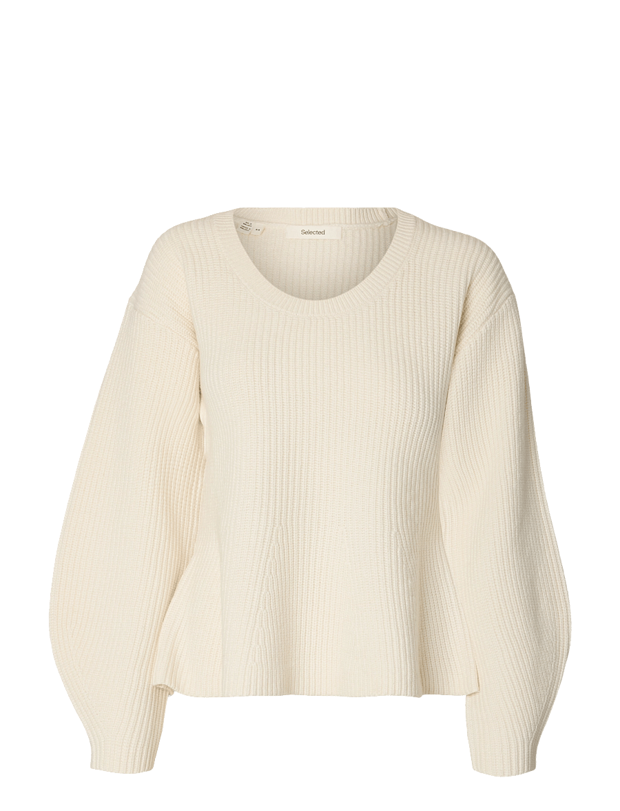 Selected - SLWELLIE LS SHAPED KNIT U-NECK - striktrøjer - egret - 0