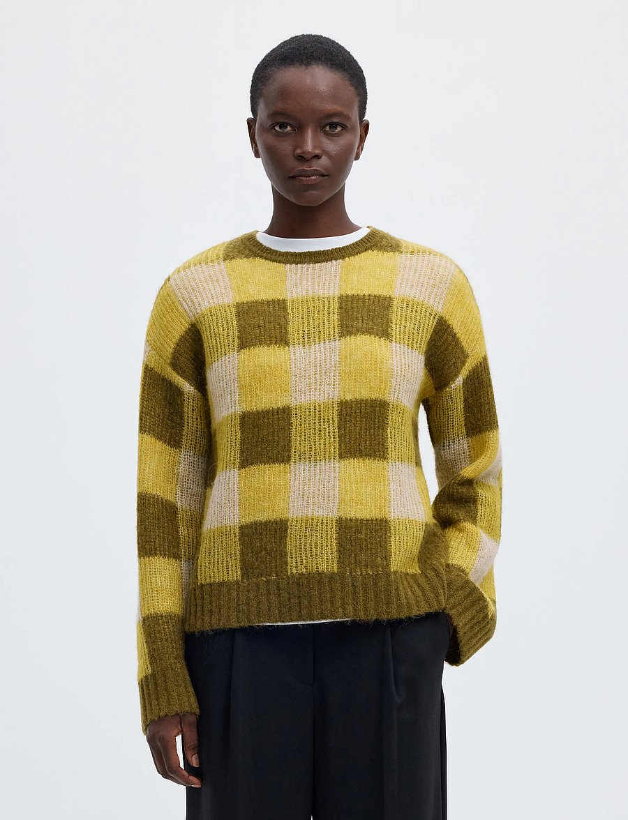 Selected - SLWLULU LOOSE LS CHECK KNIT O-NECK - pullover - avocado oil - 0