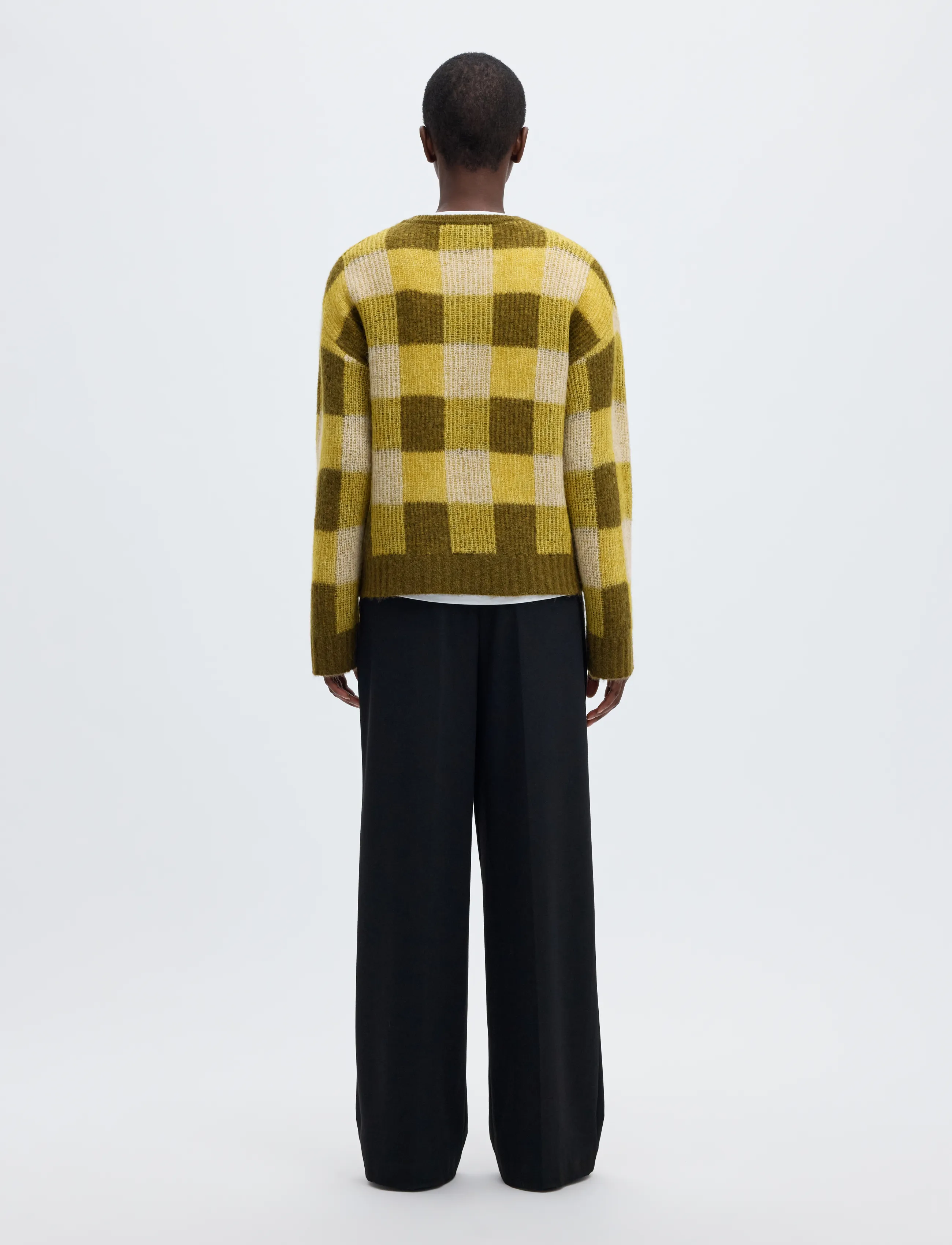 Selected - SLWLULU LOOSE LS CHECK KNIT O-NECK - stickade tröjor - avocado oil - 2
