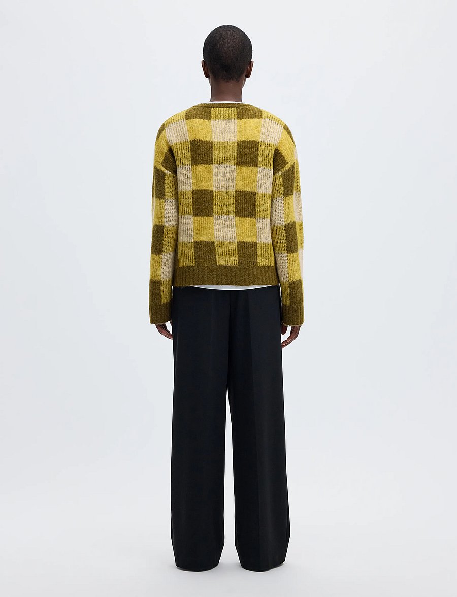 Selected - SLWLULU LOOSE LS CHECK KNIT O-NECK - pullover - avocado oil - 2