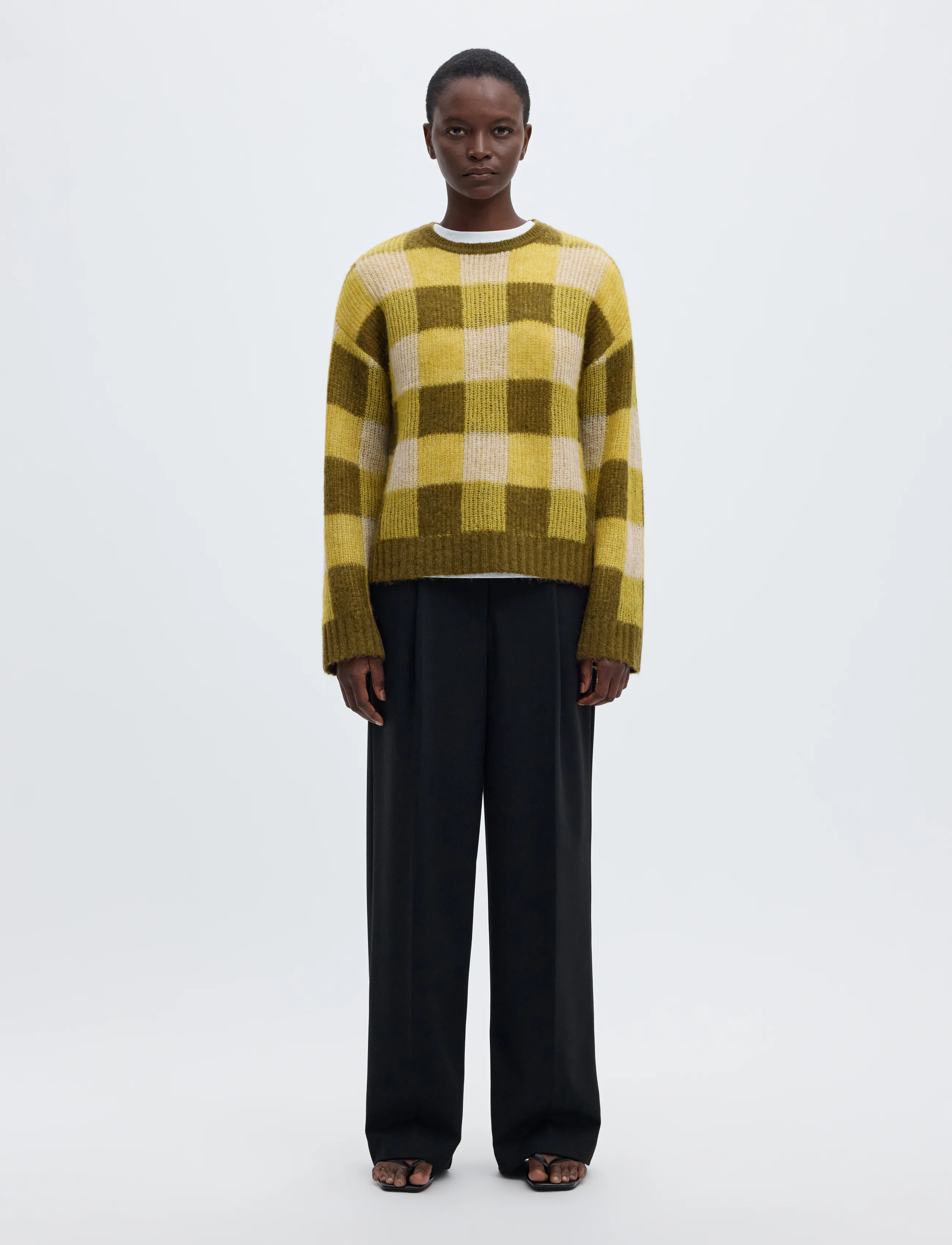 Selected - SLWLULU LOOSE LS CHECK KNIT O-NECK - stickade tröjor - avocado oil - 3