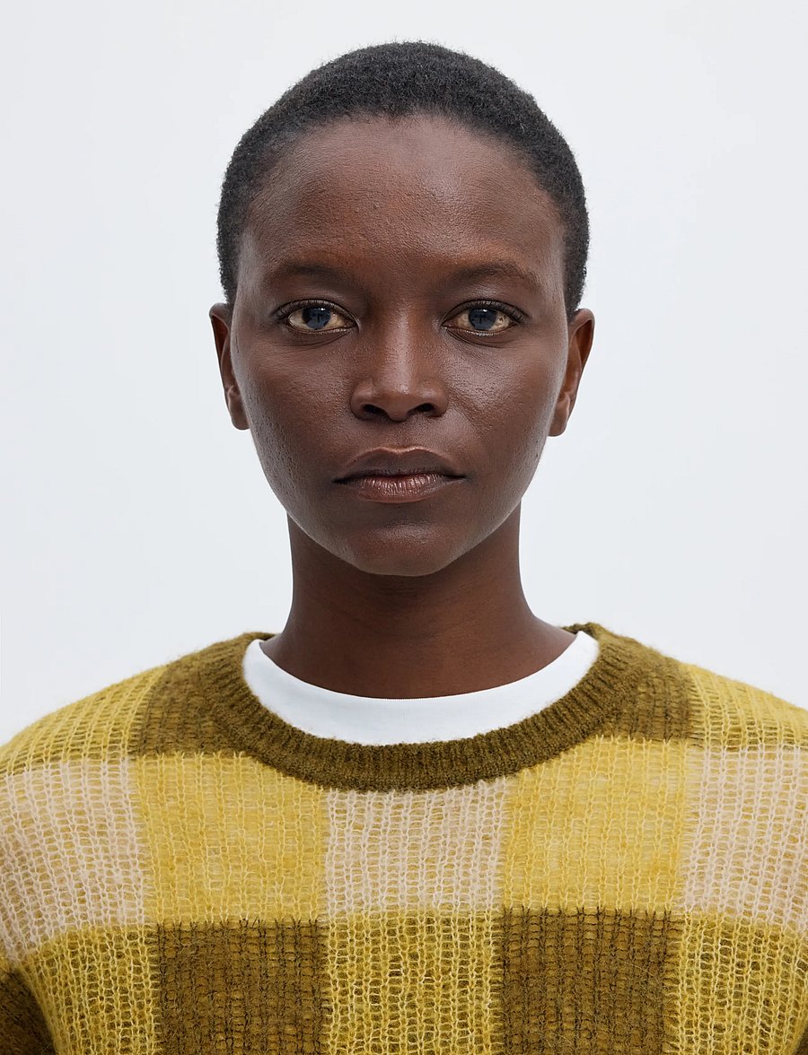 Selected - SLWLULU LOOSE LS CHECK KNIT O-NECK - pullover - avocado oil - 4