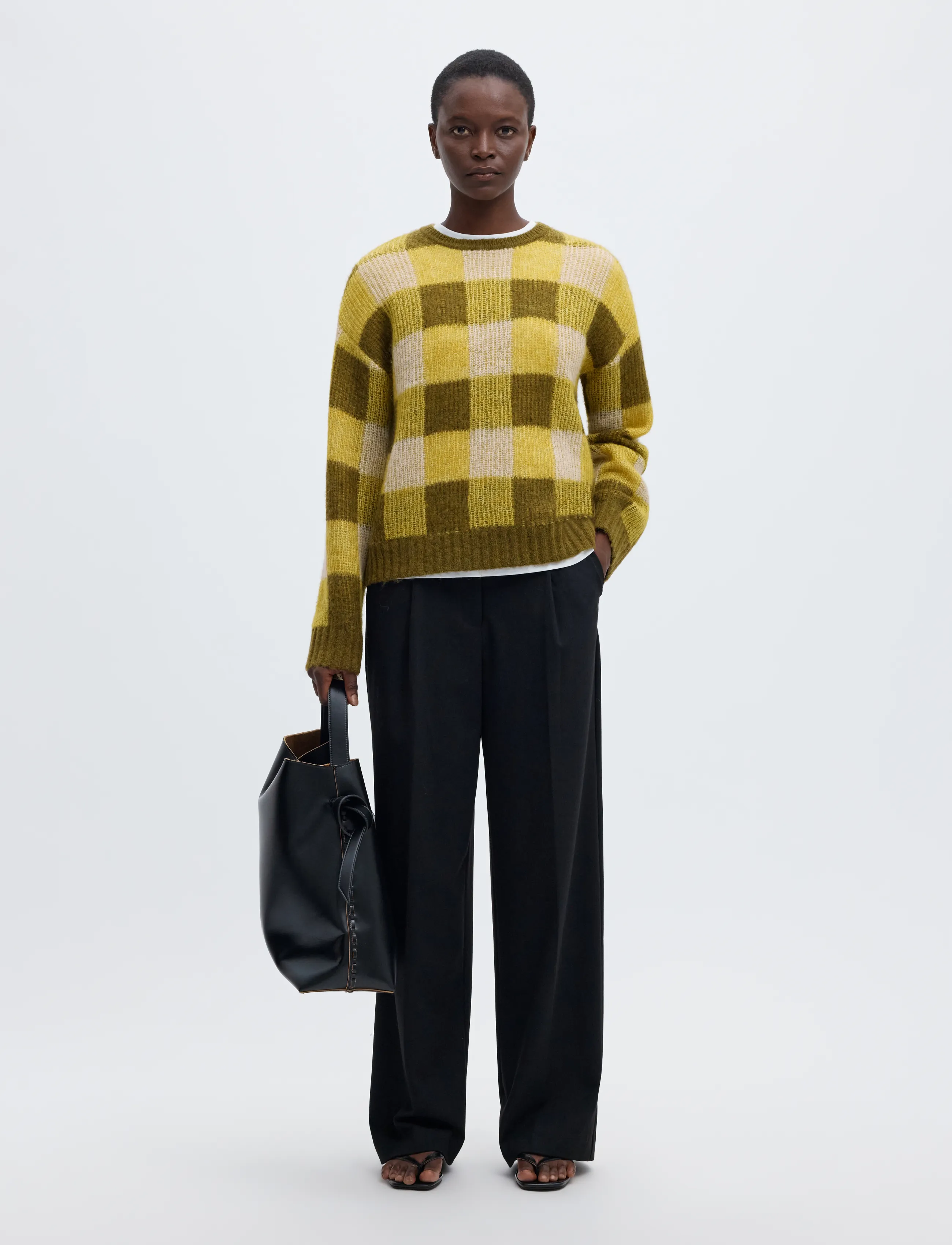 Selected - SLWLULU LOOSE LS CHECK KNIT O-NECK - stickade tröjor - avocado oil - 5
