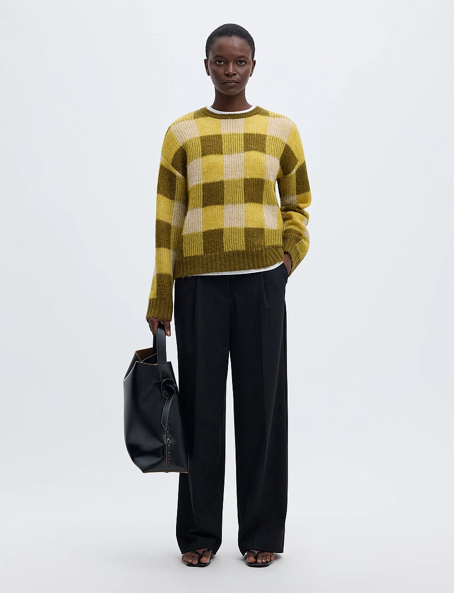 Selected - SLWLULU LOOSE LS CHECK KNIT O-NECK - pullover - avocado oil - 5