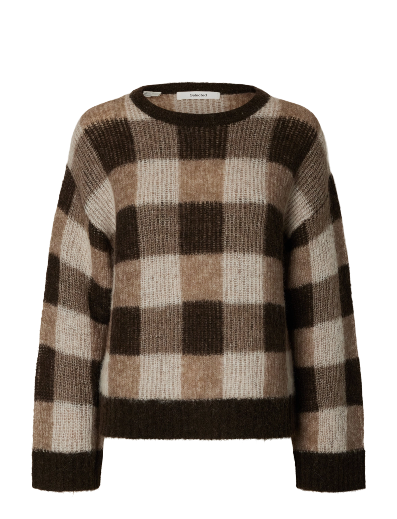Selected SLWLULU LOOSE LS CHECK KNIT O-NECK - Streetstyle - DELICIOSO / brown