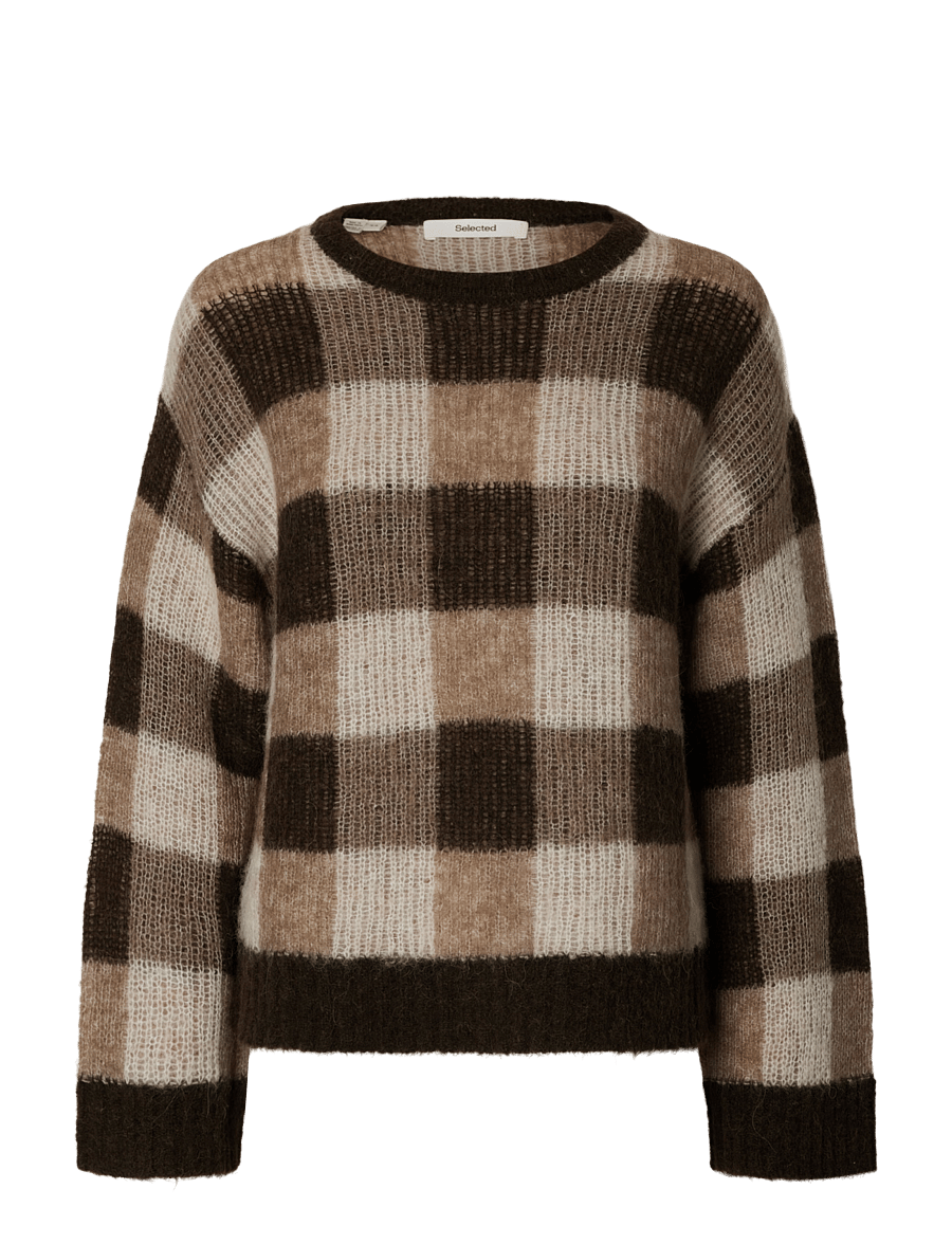 Selected - SLWLULU LOOSE LS CHECK KNIT O-NECK - striktrøjer - delicioso - 0