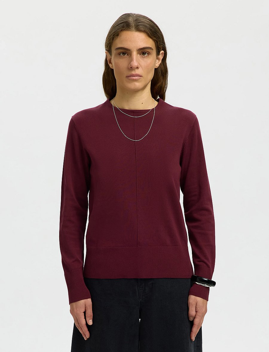 Selected - SLWTOLEDO LS KNIT O-NECK - gebreide truien - tawny port - 0