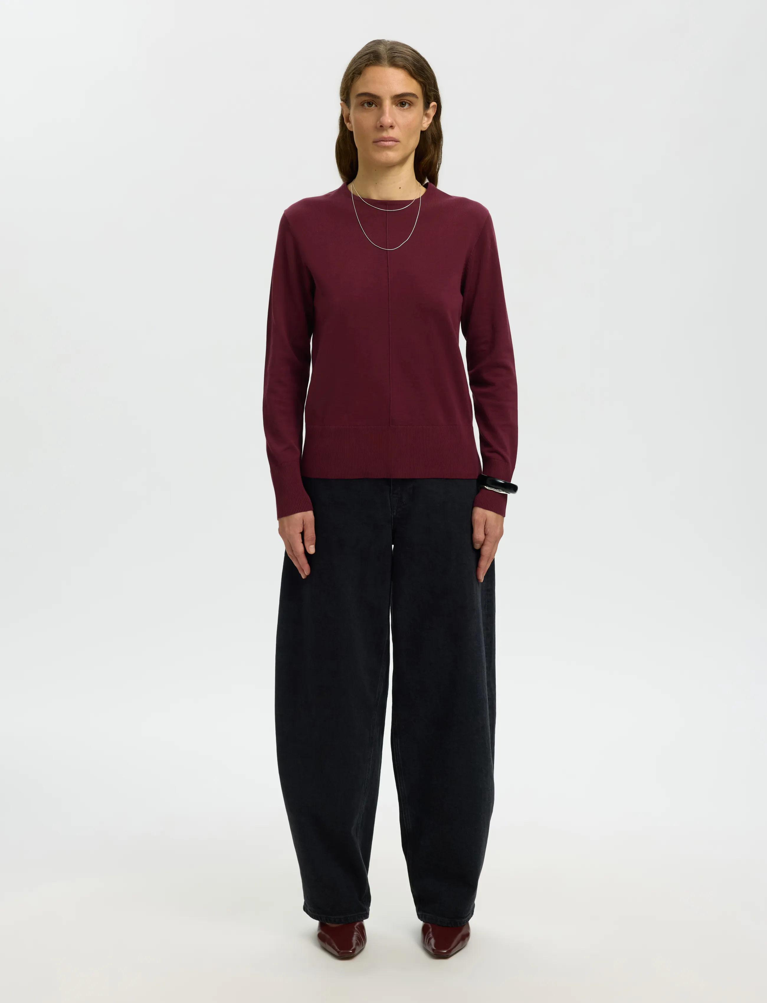 Selected - SLWTOLEDO LS KNIT O-NECK - gebreide truien - tawny port - 3