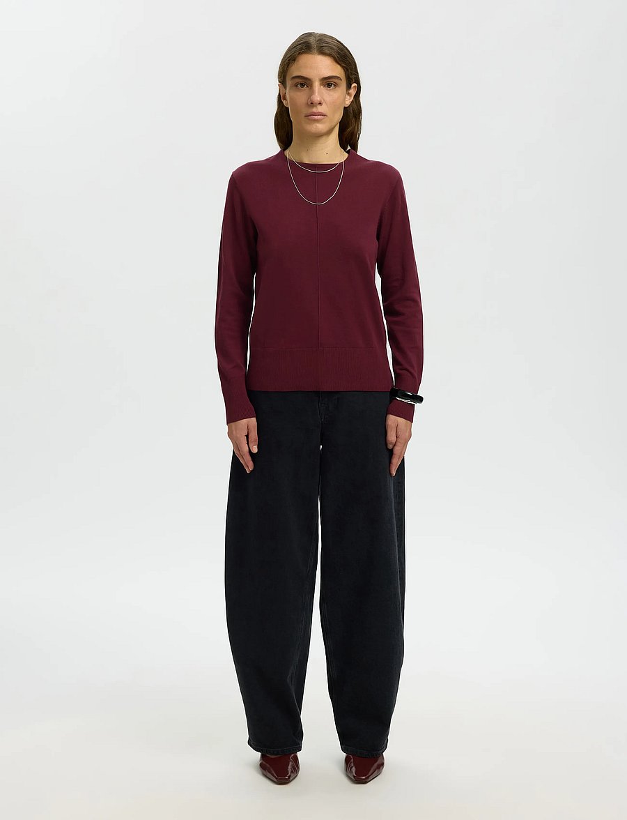Selected - SLWTOLEDO LS KNIT O-NECK - gebreide truien - tawny port - 3