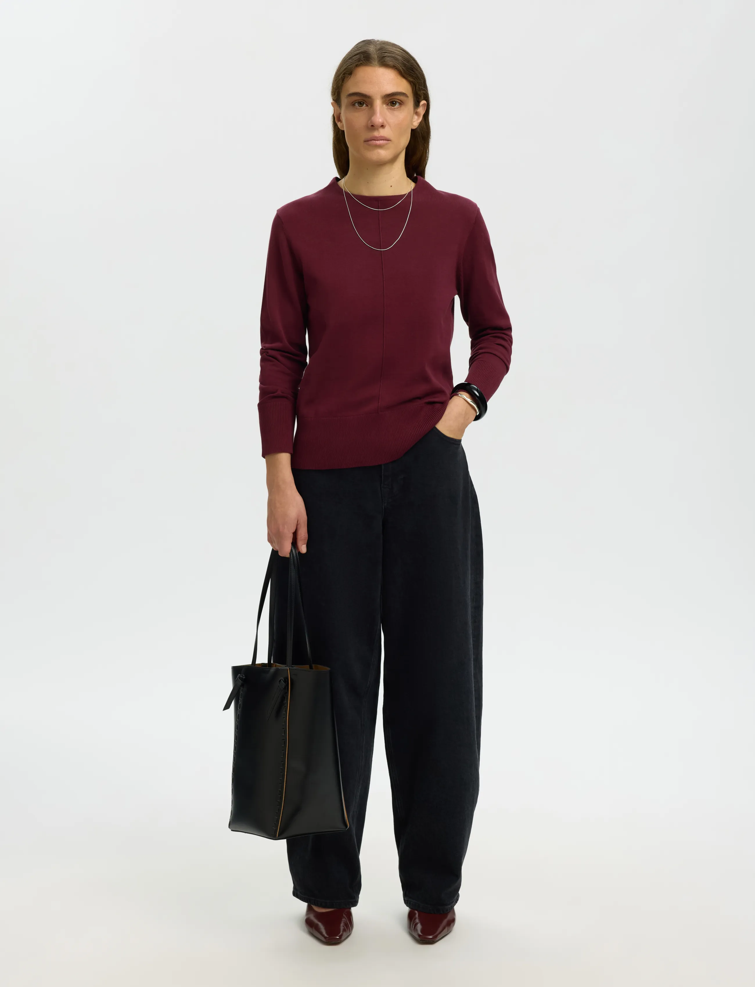 Selected - SLWTOLEDO LS KNIT O-NECK - gebreide truien - tawny port - 5