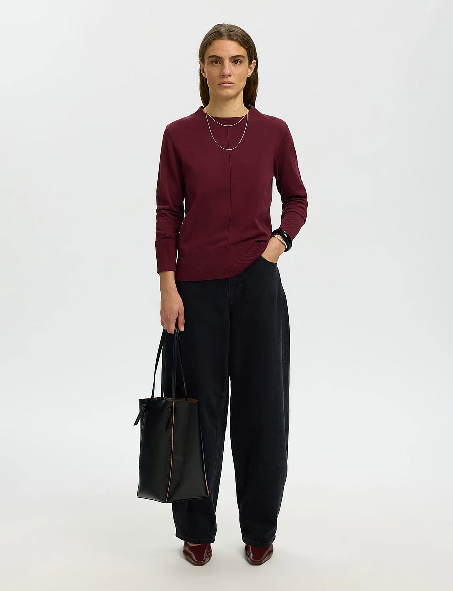 Selected - SLWTOLEDO LS KNIT O-NECK - gebreide truien - tawny port - 5