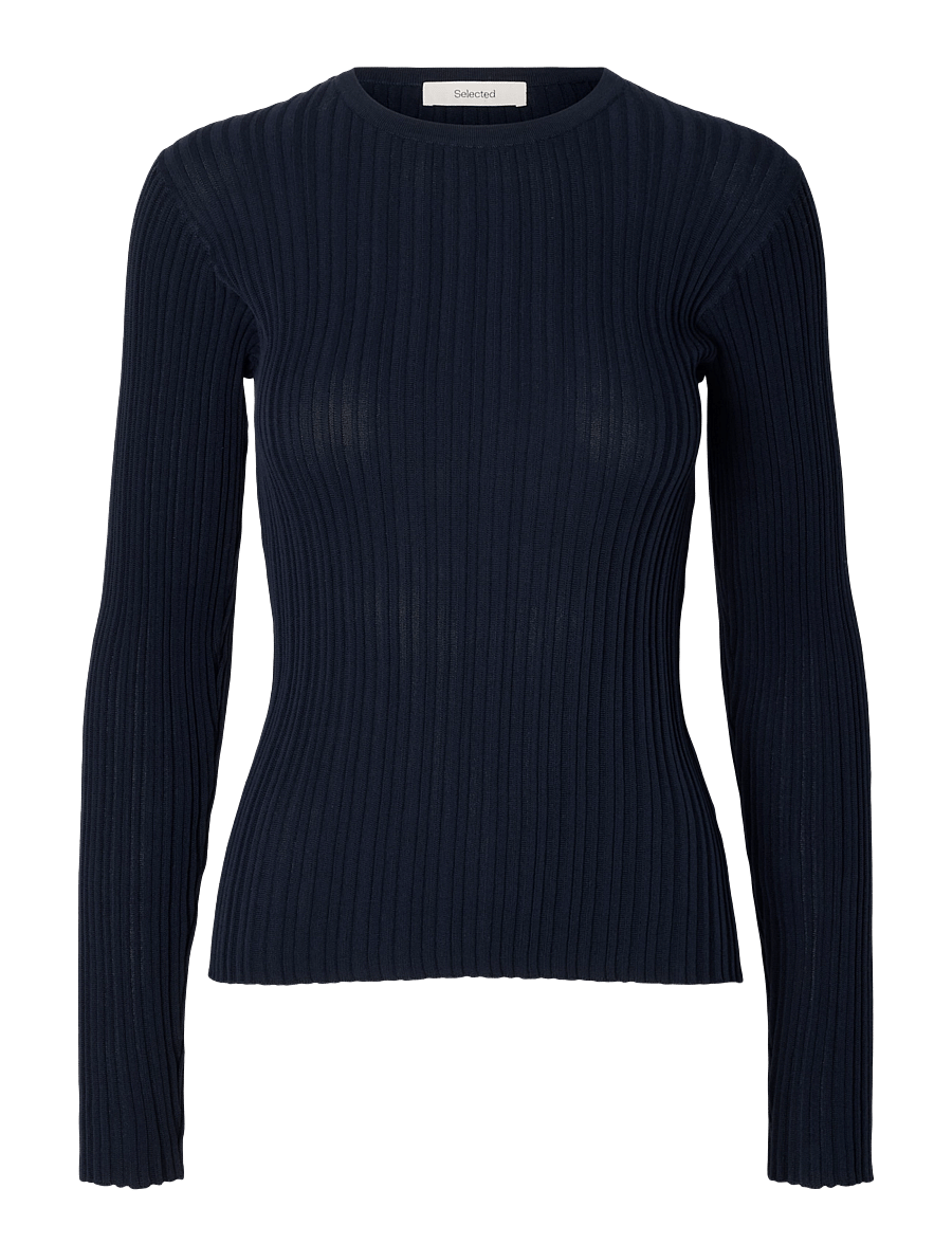 Selected - SLWTOLEDO LS KNIT STRUCTURE O-NECK - kampsunid - dark sapphire - 0