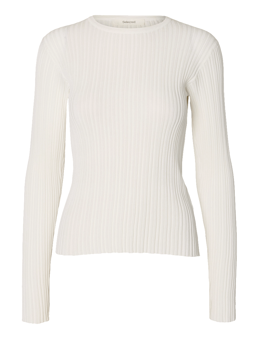 Selected - SLWTOLEDO LS KNIT STRUCTURE O-NECK - pullover - snow white - 0