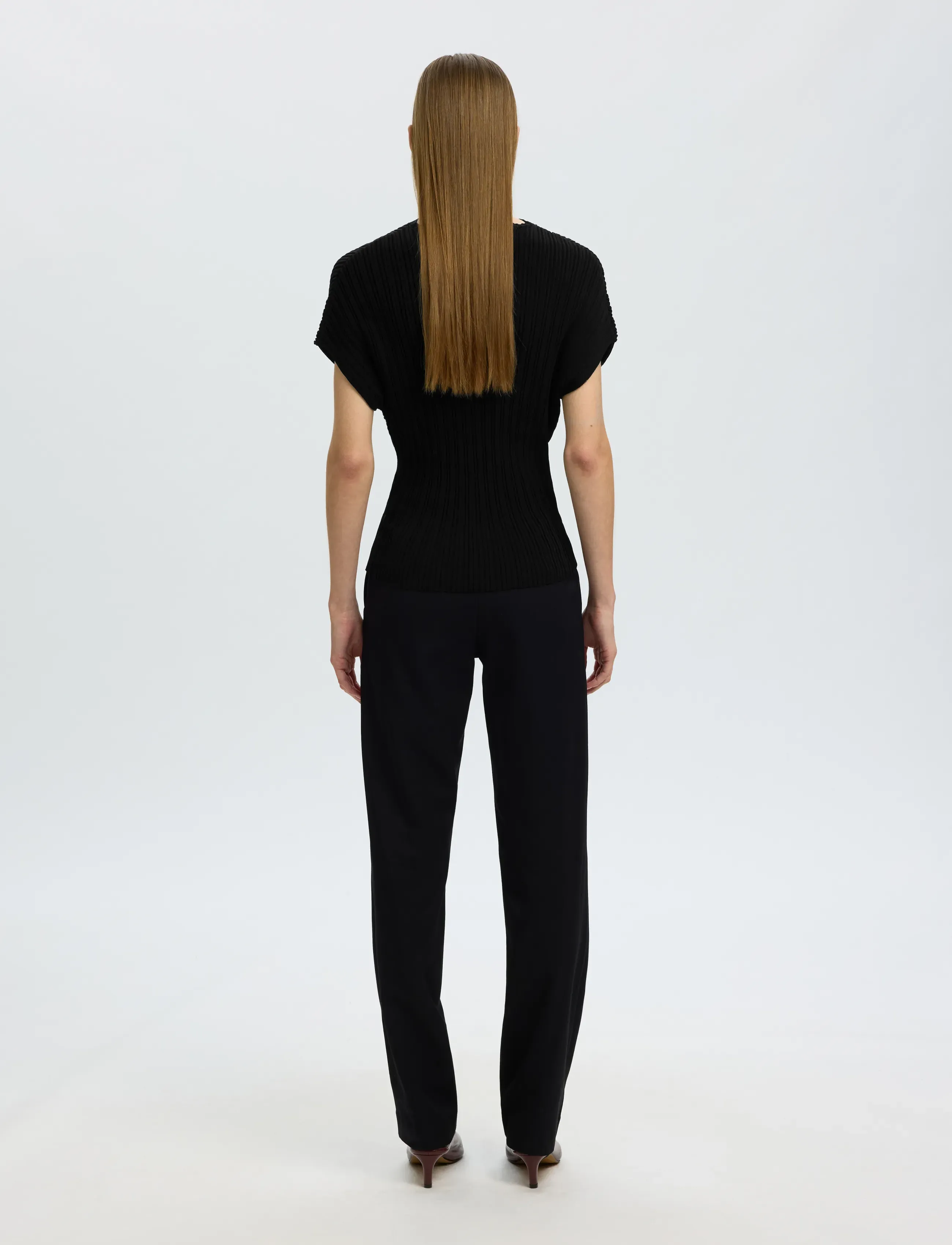 Selected - SLWCARLY 2/4 STRUCTURE O-NECK - stickade tröjor - black - 2