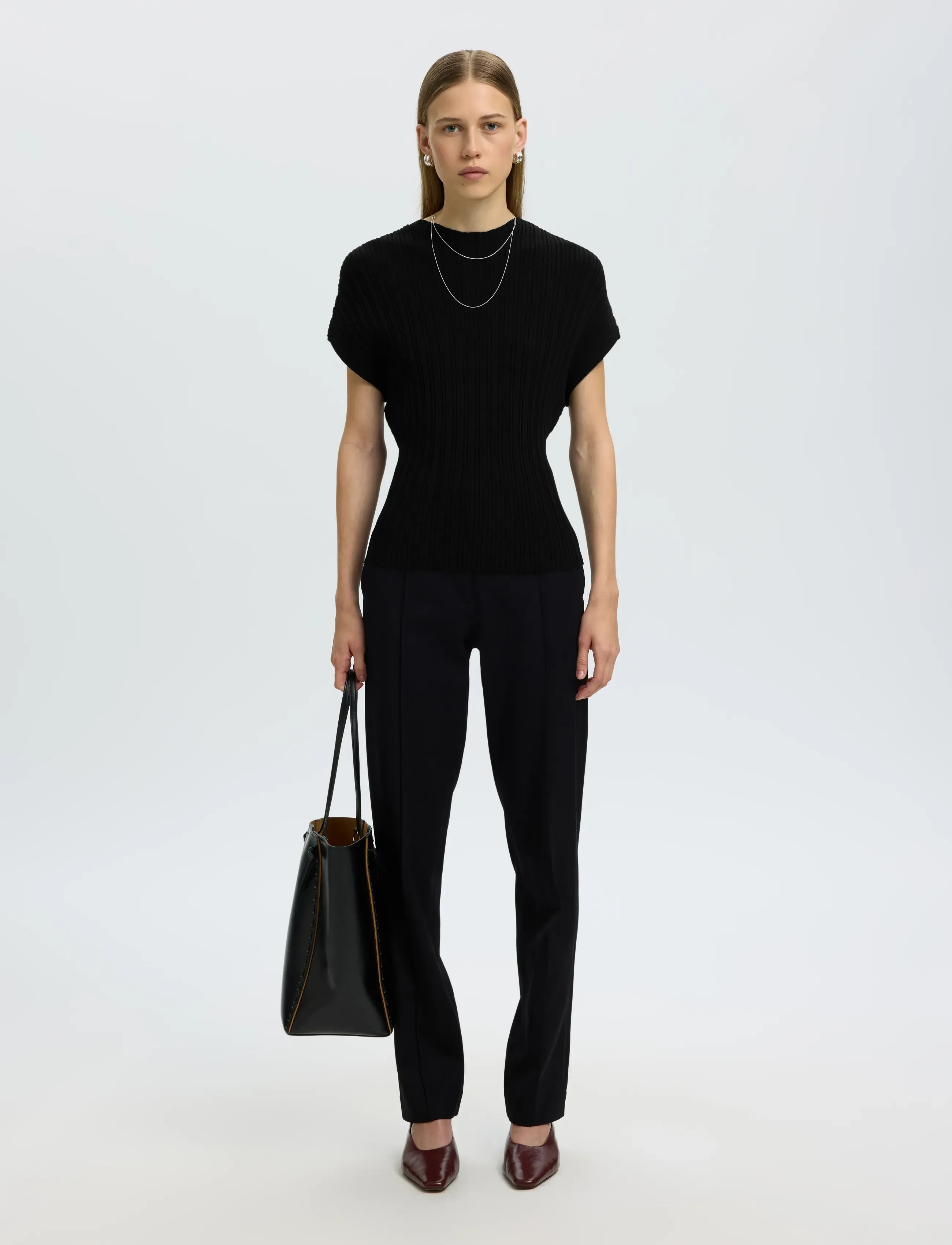 Selected - SLWCARLY 2/4 STRUCTURE O-NECK - stickade tröjor - black - 5