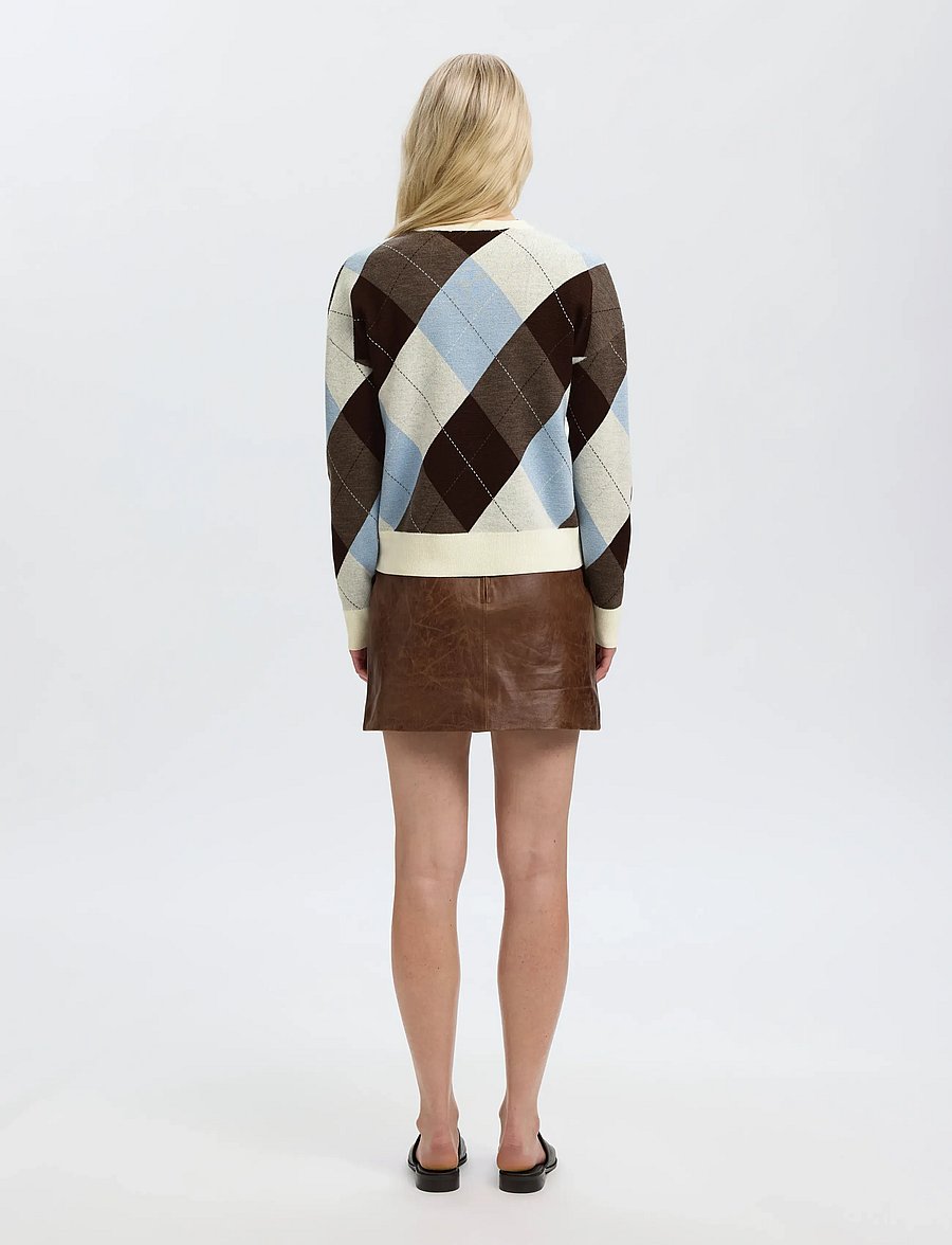 Selected - SLWTHEA LS KNIT ARGYLE O-NECK - pullover - egret - 2