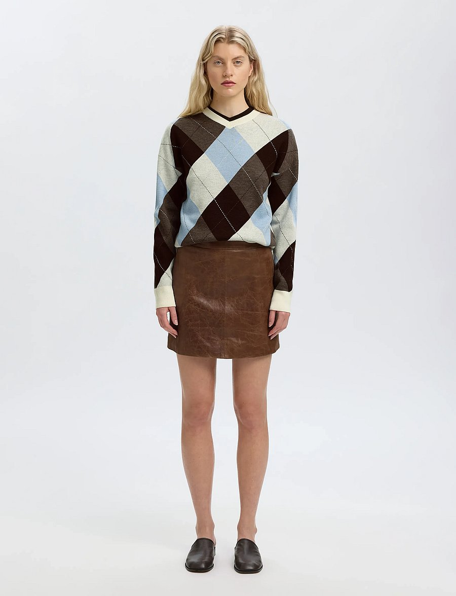 Selected - SLWTHEA LS KNIT ARGYLE O-NECK - pullover - egret - 3