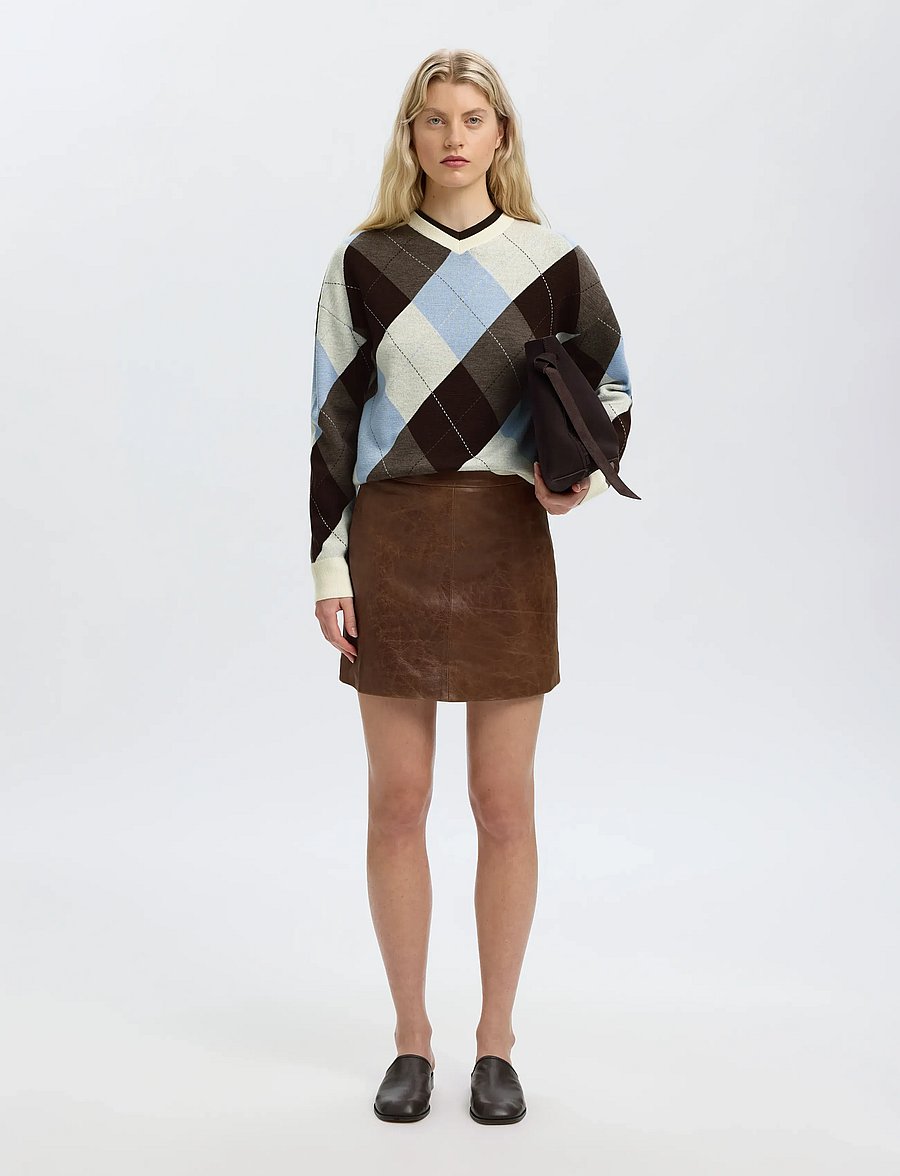 Selected - SLWTHEA LS KNIT ARGYLE O-NECK - pullover - egret - 5