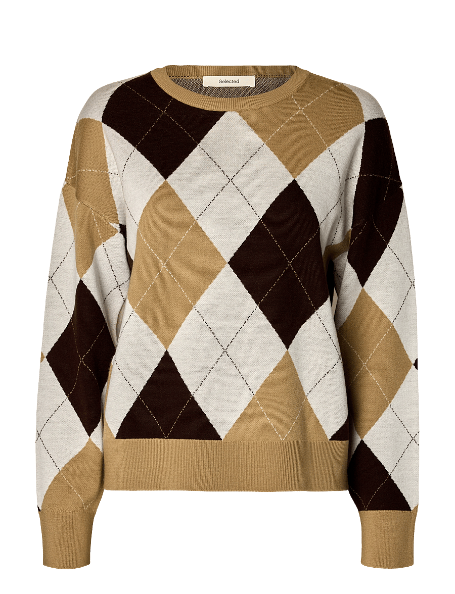Selected - SLWTHEA LS KNIT ARGYLE O-NECK - striktrøjer - kelp - 0