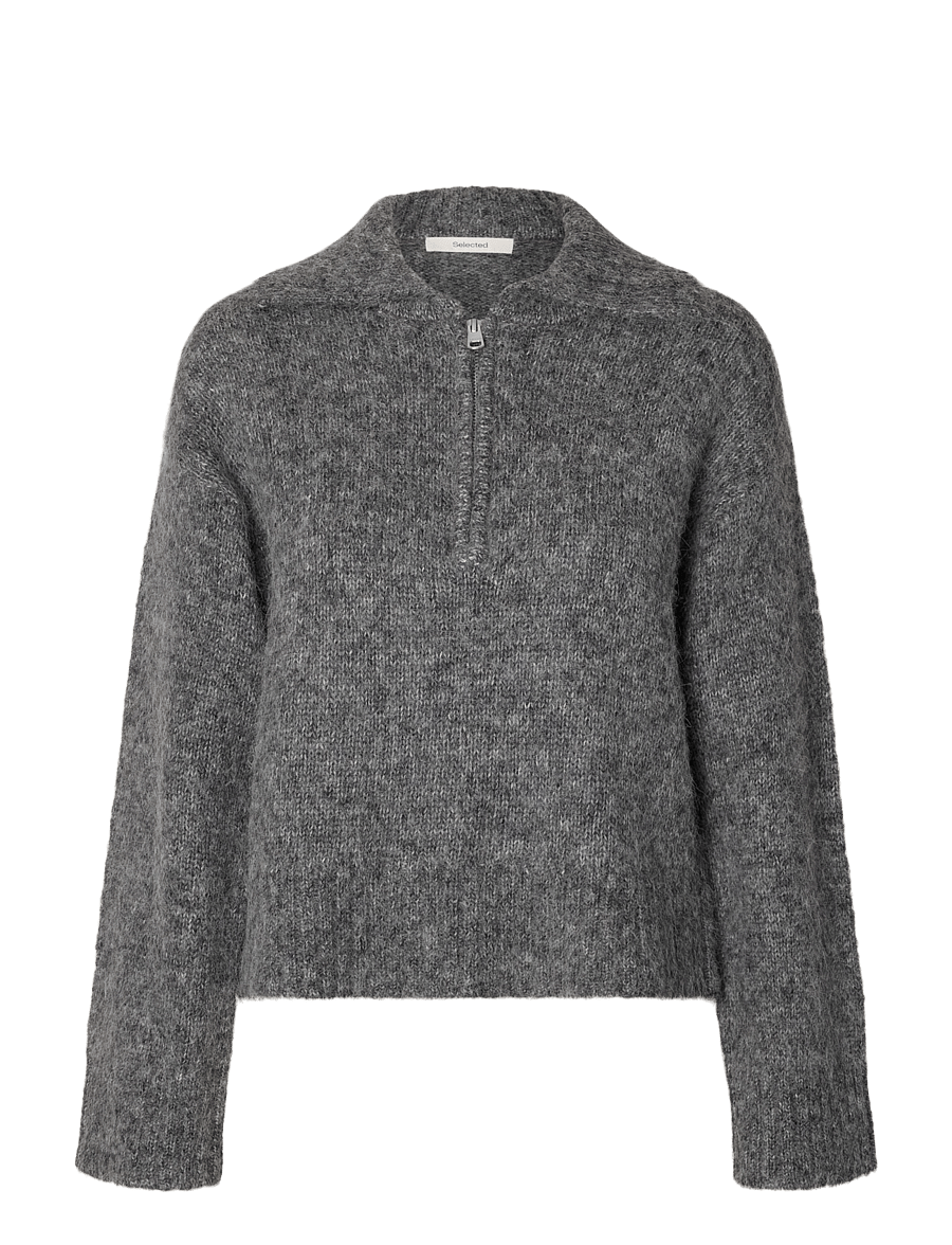 Selected - SLWANJULI LS KNIT HALF ZIP - pullover - medium grey melange - 1